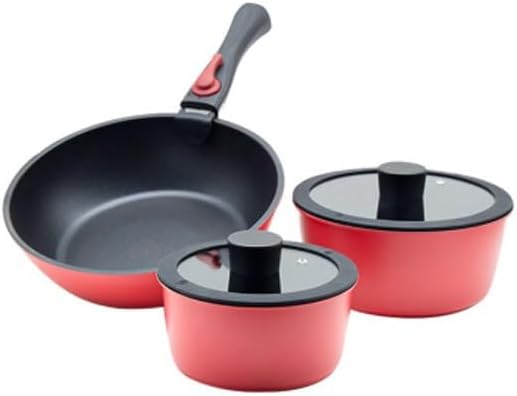 Easy to clean Extruded Aluminum Three Piece Frying Pan Wok Milk Set with Removable Handle Kitchen