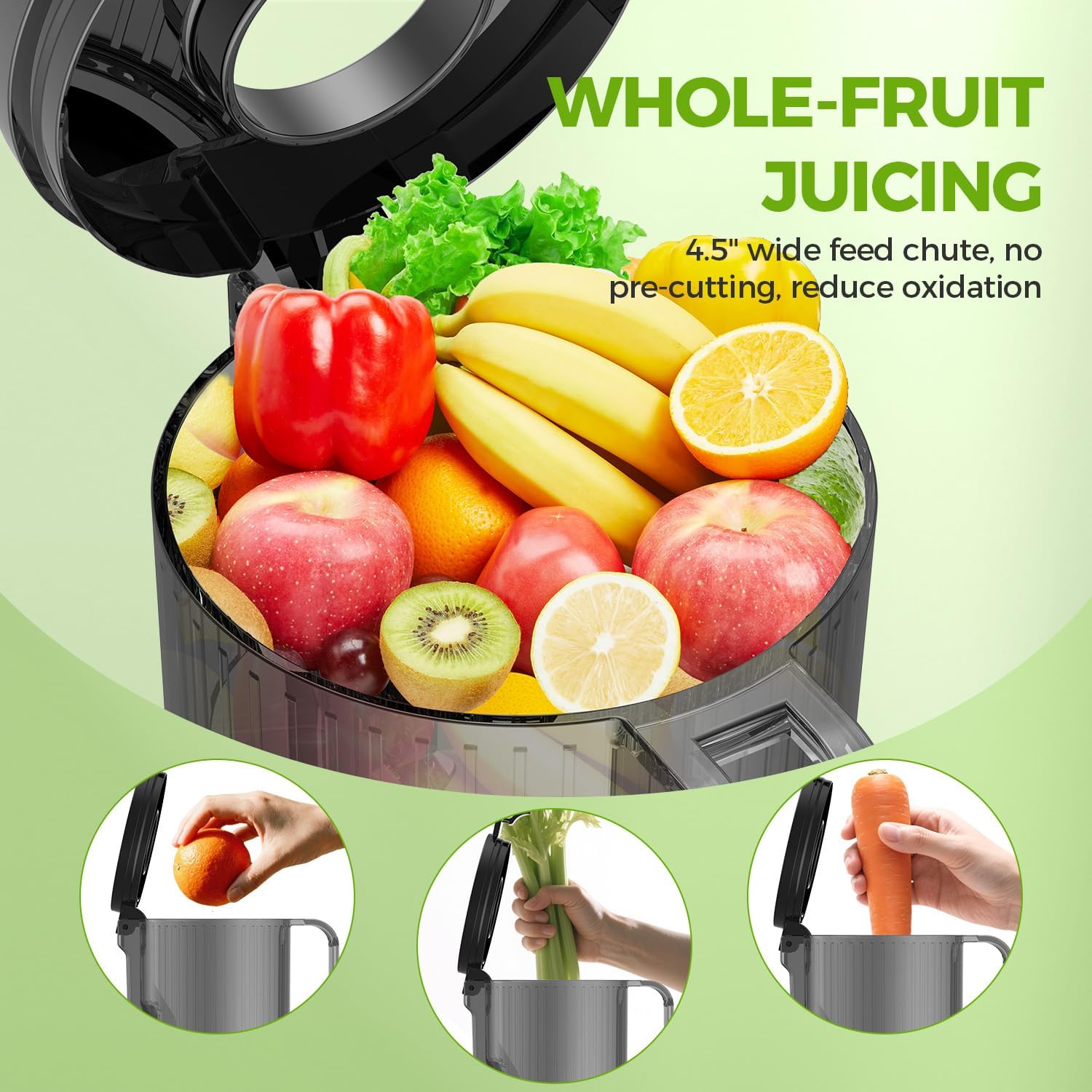 Juicer Machines, Cold Press Juicer Machine for Whole Fruits and Vegetables, Masticating Juicers, High Juice Yield, Juice Extractor Machine, BPA Free