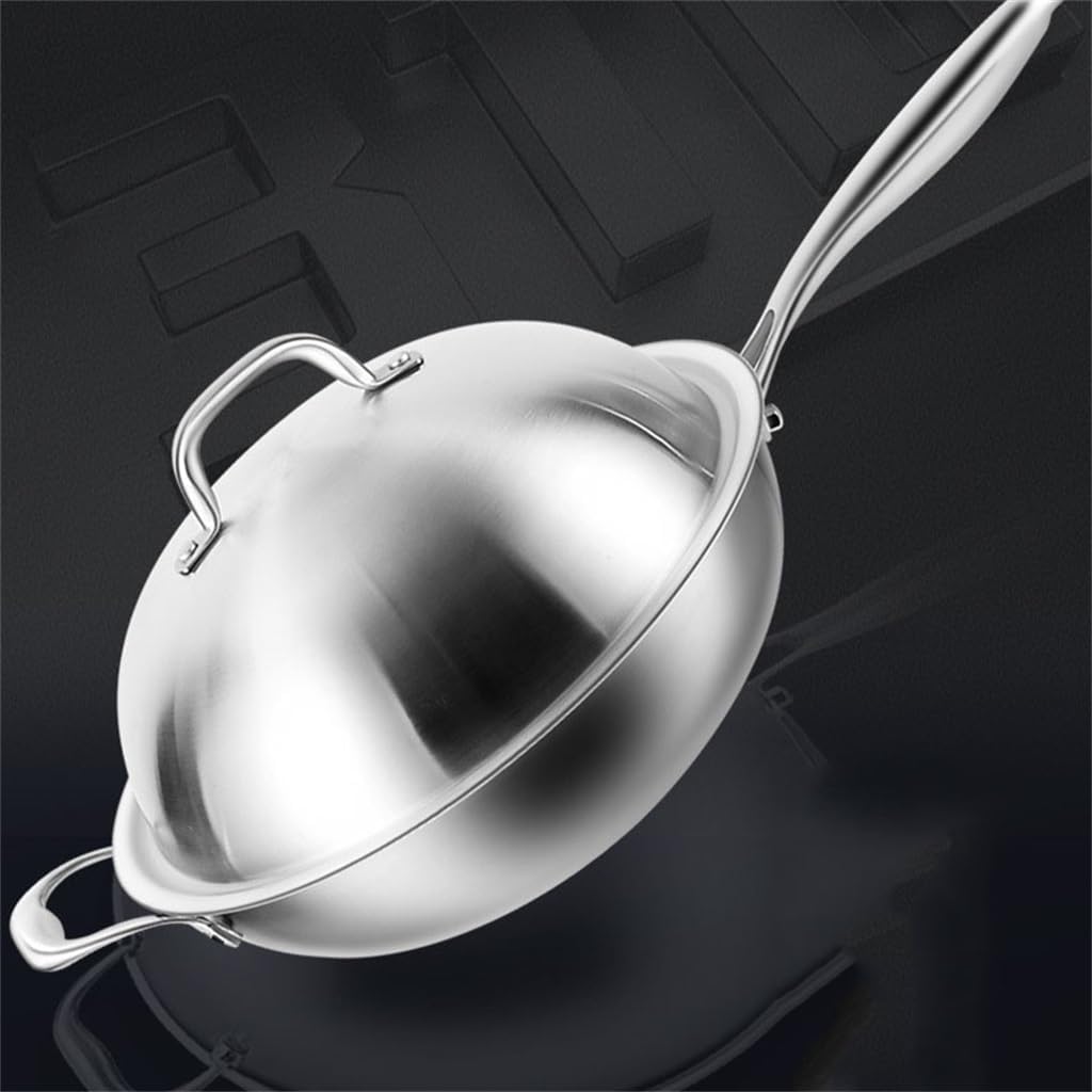 Stainless Steel Wok Uncoated Round Bottom Frying Pan Concave Gas Stove Flat Induction Cookware