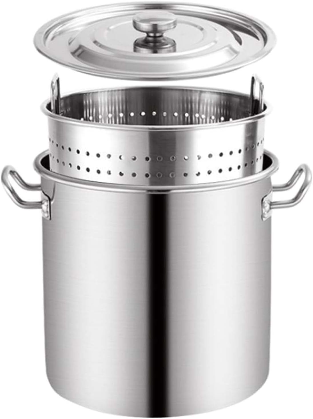 Stock Pot, 20-90L Stock Pot with Strainer Basket and Retractable Handle, Commercial Stainless Steel Seafood Boil Pot Crawfish Boiler Pot Turkey Fryer Pot for Steaming and Boiling, Silver