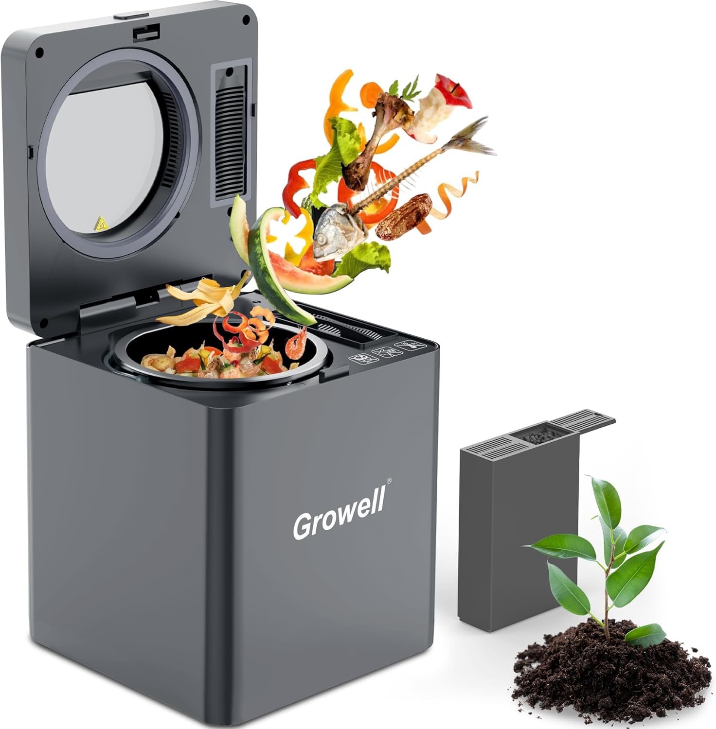 EC02 Electric Composter for Kitchen Indoor, 2.5L Countertop Compost Bin, Odorless Food Waste Composting Machine with Auto-Clean & LED Display - 4H/6H Fast Processing