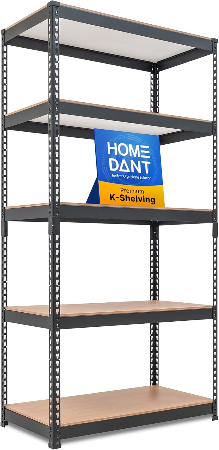 HOMEDANT 5 Tier Laminated Boltless Metal Shelving Unit Adjustable Garage Storage Utility Rack Heavy Duty Shelves Organization Multipurpose Shelf Warehouse Pantry Shed 35.9