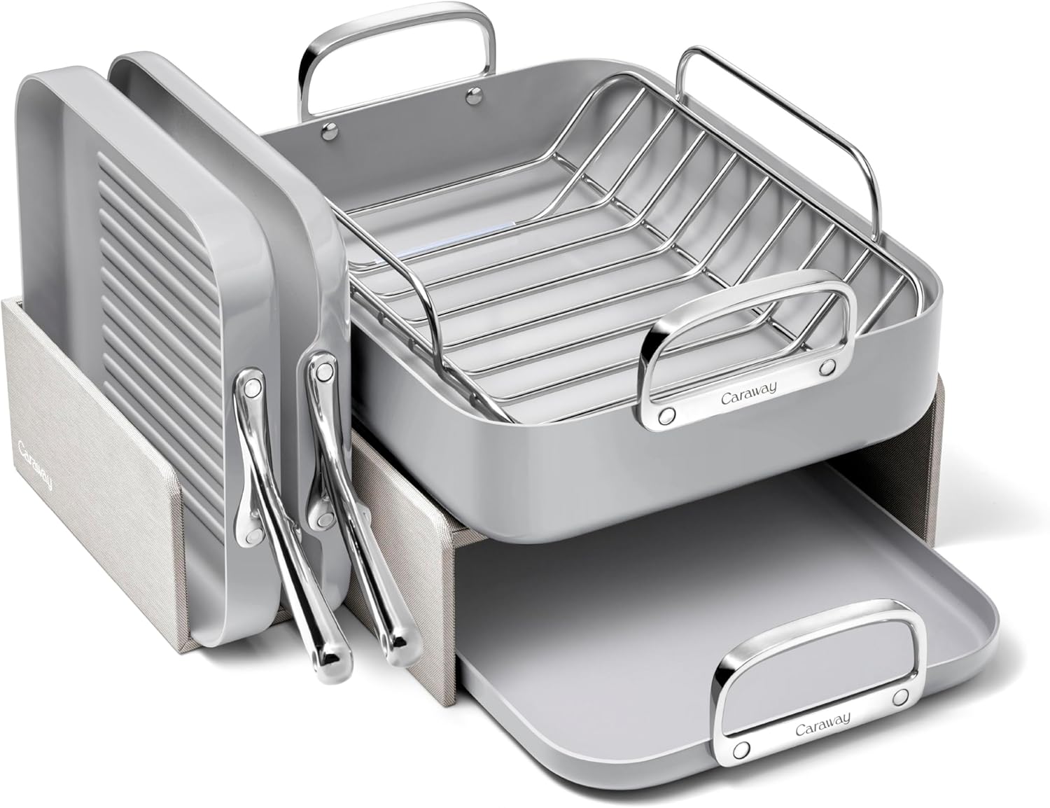 Caraway Square Cookware Set - Square Pans Set - Perfect for Griddling, Toasting, Searing, Roasting, and More - Non-Stick Ceramic Coated Pans - Non Toxic, PTFE & PFOA Free - Gray