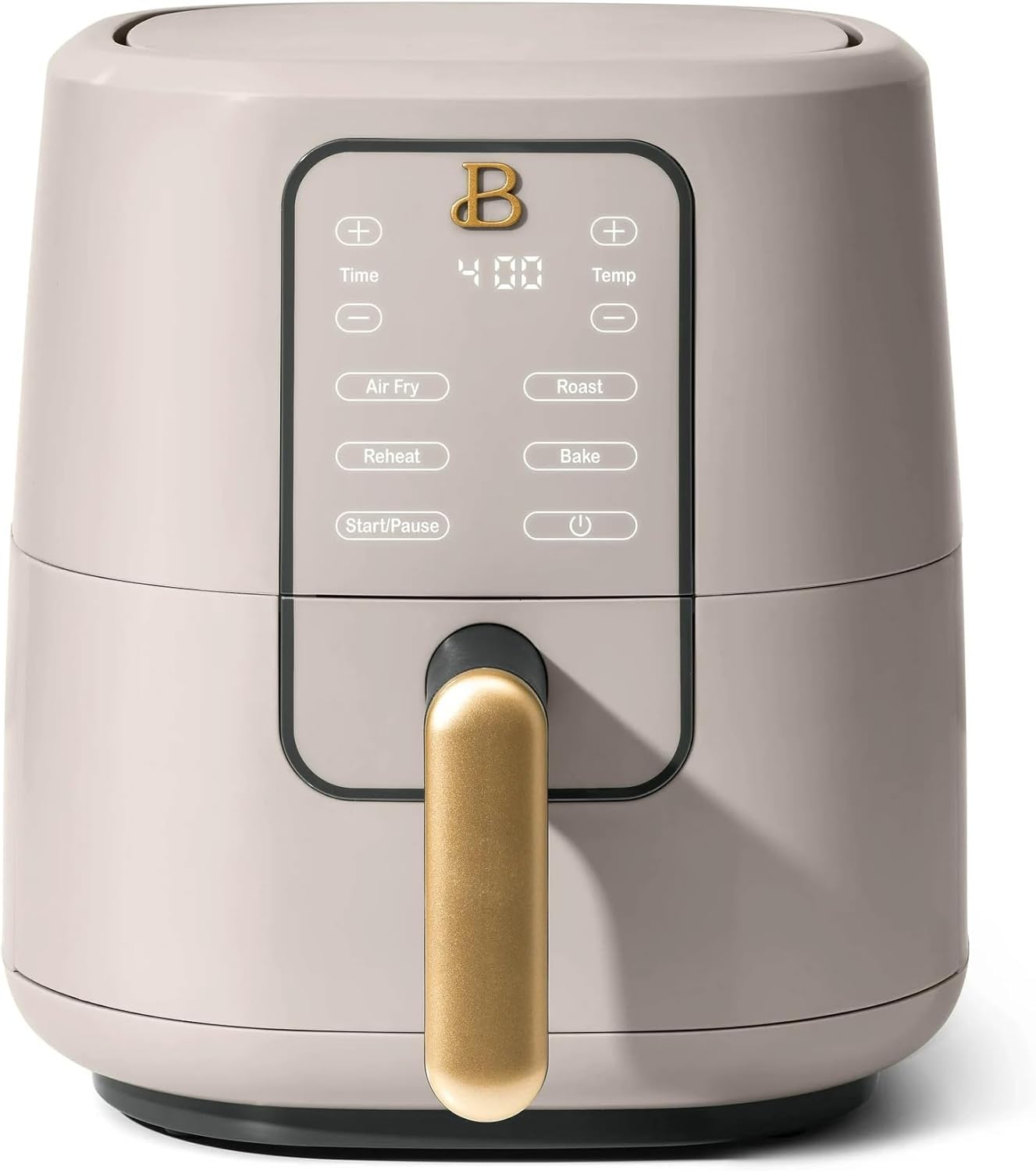 Beautiful 3 Qt Digital Air Fryer with TurboCrisp | 4-in-1 Air Fry Bake Roast Reheat | Touch-Activated Display | Non-Stick & Dishwasher-Safe | 1200 W Compact Countertop Cooker (Porcini Taupe)