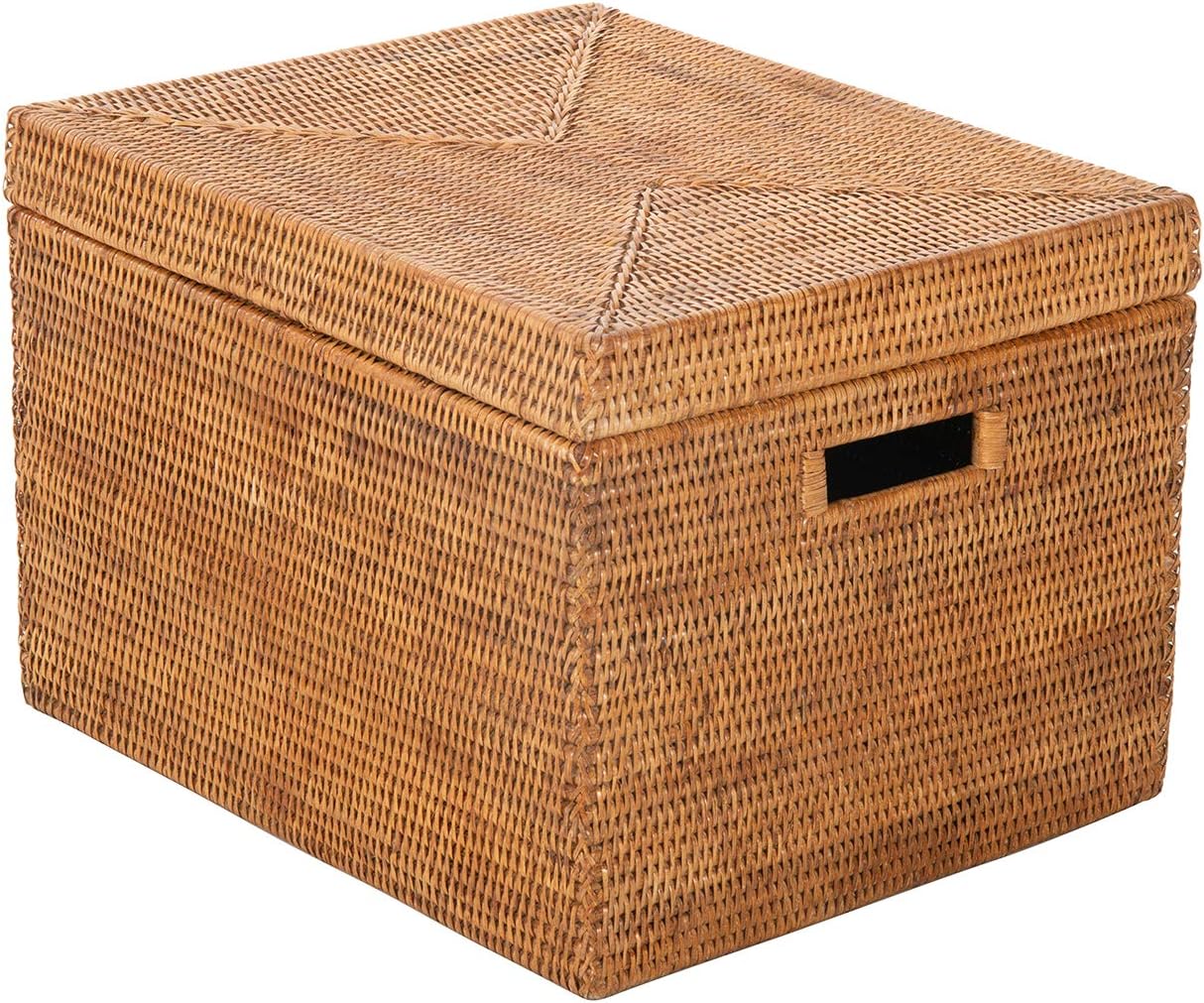 Kouboo La Jolla Rattan Box Basket - Wicker Storage Basket with Lid, Decorative Storage, Toy Box, Laundry Hamper, Kitchen, Living Room Storage Bin, White-wash