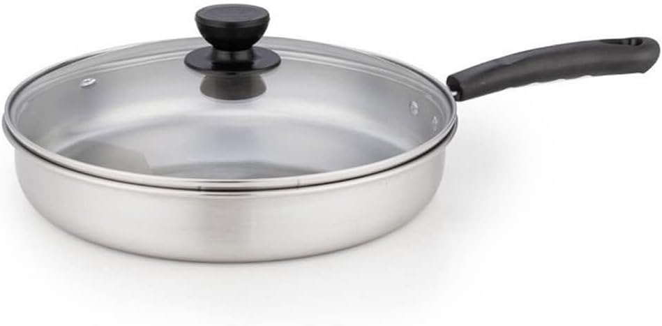 23/25/27CM Stainless Steel Frying Pans with Glass Lid Silver Uncoated Skillet Wok Pan Cooker (Color : A, Size : 25cm)