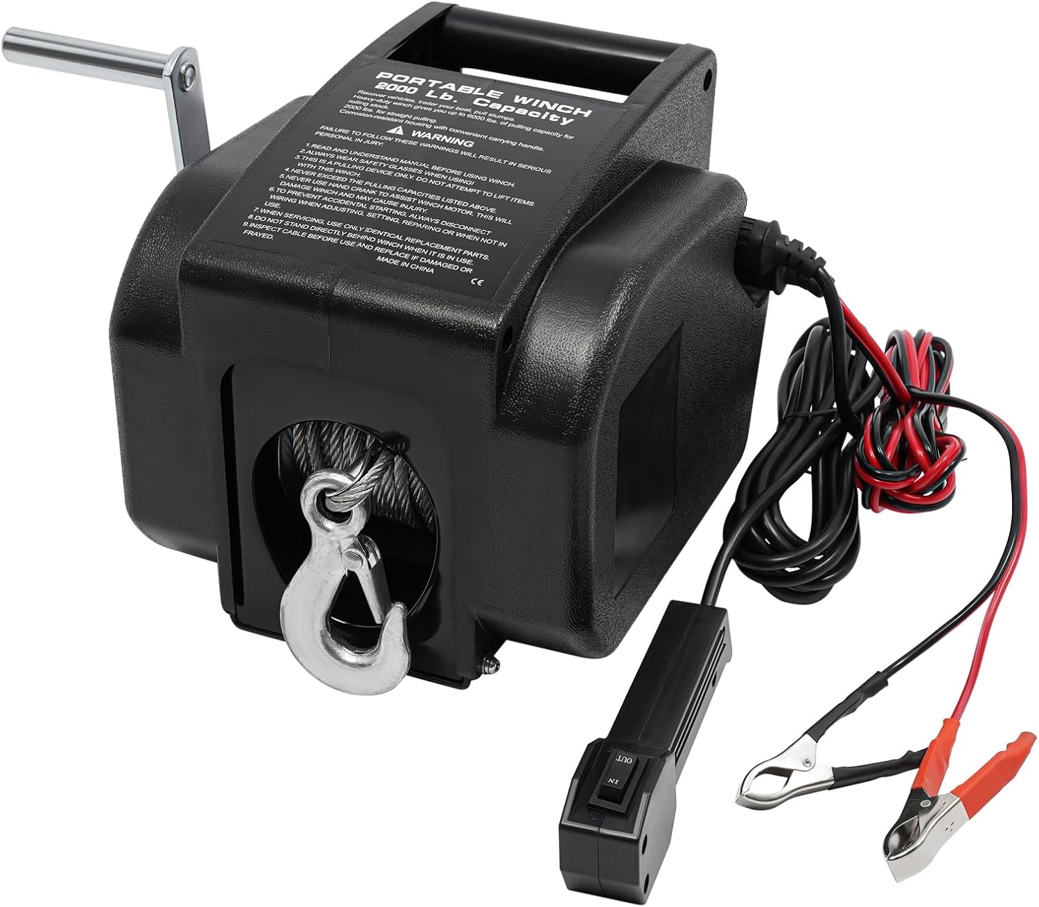 Trailer Winch,12V 2000Lbs Portable Marine Trailer Winch with 300W Permanent Magnet Motor,465:1 Gear Ratio Electric Reversible Boat Winchs with Wired Remote Control,Winch-Marine Saltwater Anchor