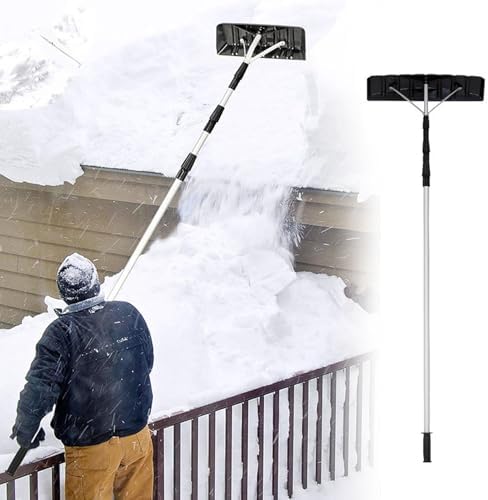 Adjustable 6.2-21 ft Lightweight Aluminum Snow Rake for Roofs, Portable Snow Removal Tool for Solar Panels & Porches, Ideal for Seniors & Easy Snow Clearing (with Scraper)