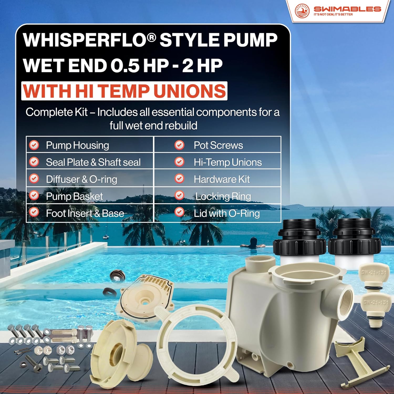 Swimables Complete Wet End Replacement Compatible with Pentair Pool Pump 357149 | Works on All Whisperflo's 0.5 HP - 2 HP | Includes Pump Housing, Hardware Kit, Seal Plate and More | Made in USA