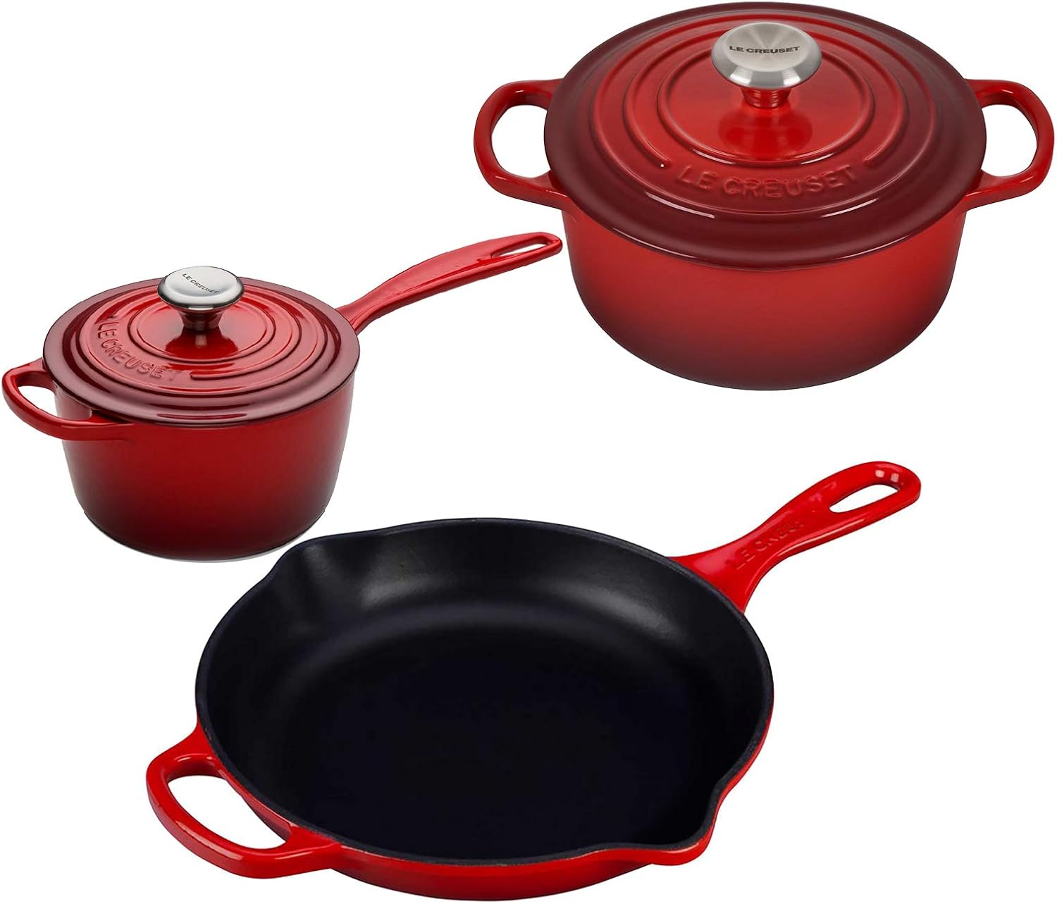 Le Creuset 5 Piece Enameled Cast-Iron SS Knob Condo Cookware Set - Oyster