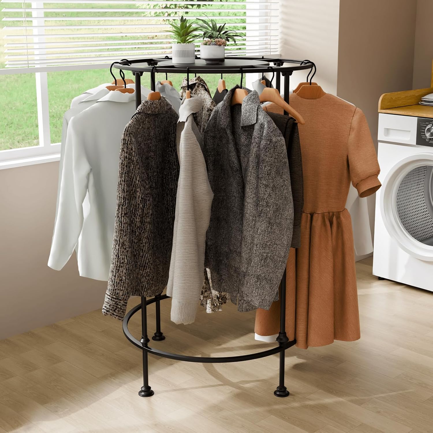Round Garment Rack,Freestanding Clothes Hanging Rack,for Shopping Malls Retail Bedroom (Gold)