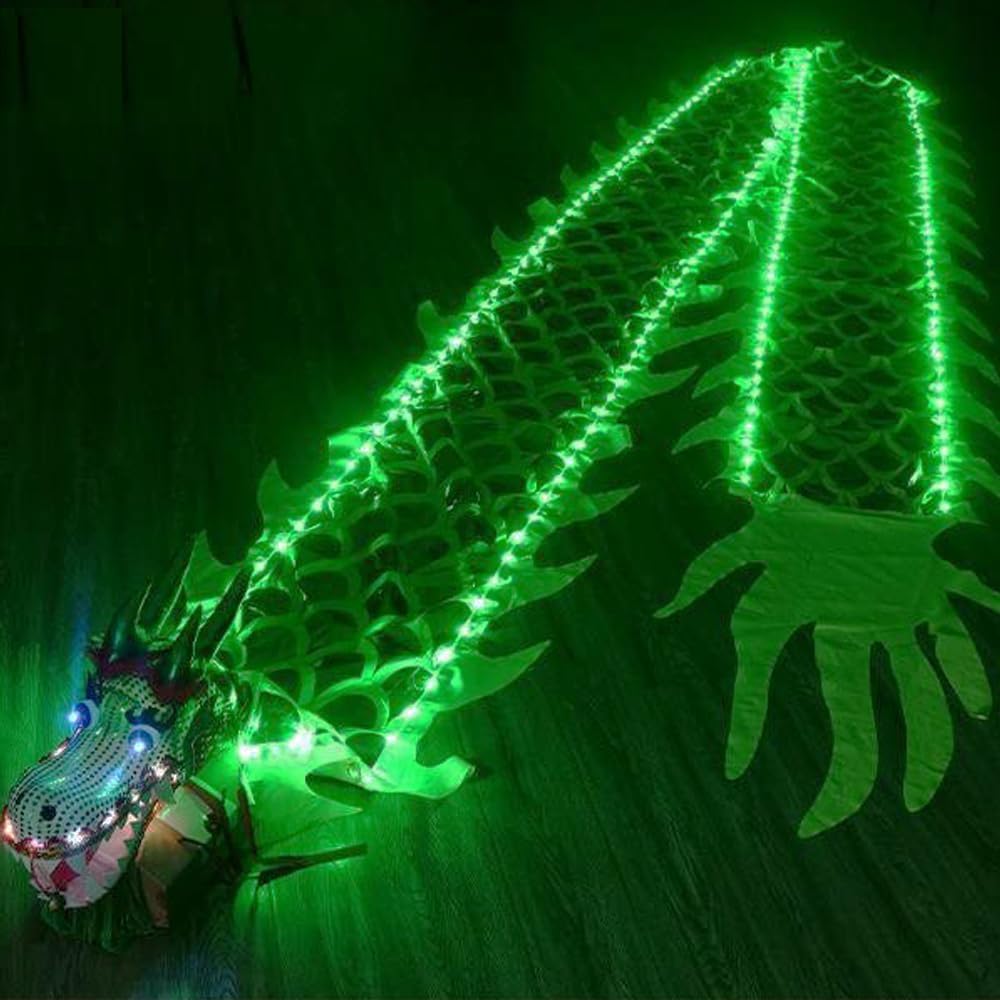 Light Up Dragon Poi, Outdoor Dance Dragon Ribbon Streamer with LED, 3D Dragon Head Combo, Swing Rope and Carry Bag Flinging Fitness Stage Performance Prop Set