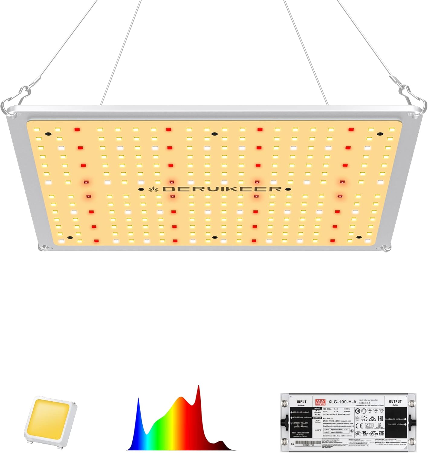 LED Grow Lights 1000W Full Spectrum Grow Light for Indoor Plants & Red Blue Spectrum Plant Light 3 Light Modes with 256 LED for Hydroponics Greenhouse Seeding, Flowering