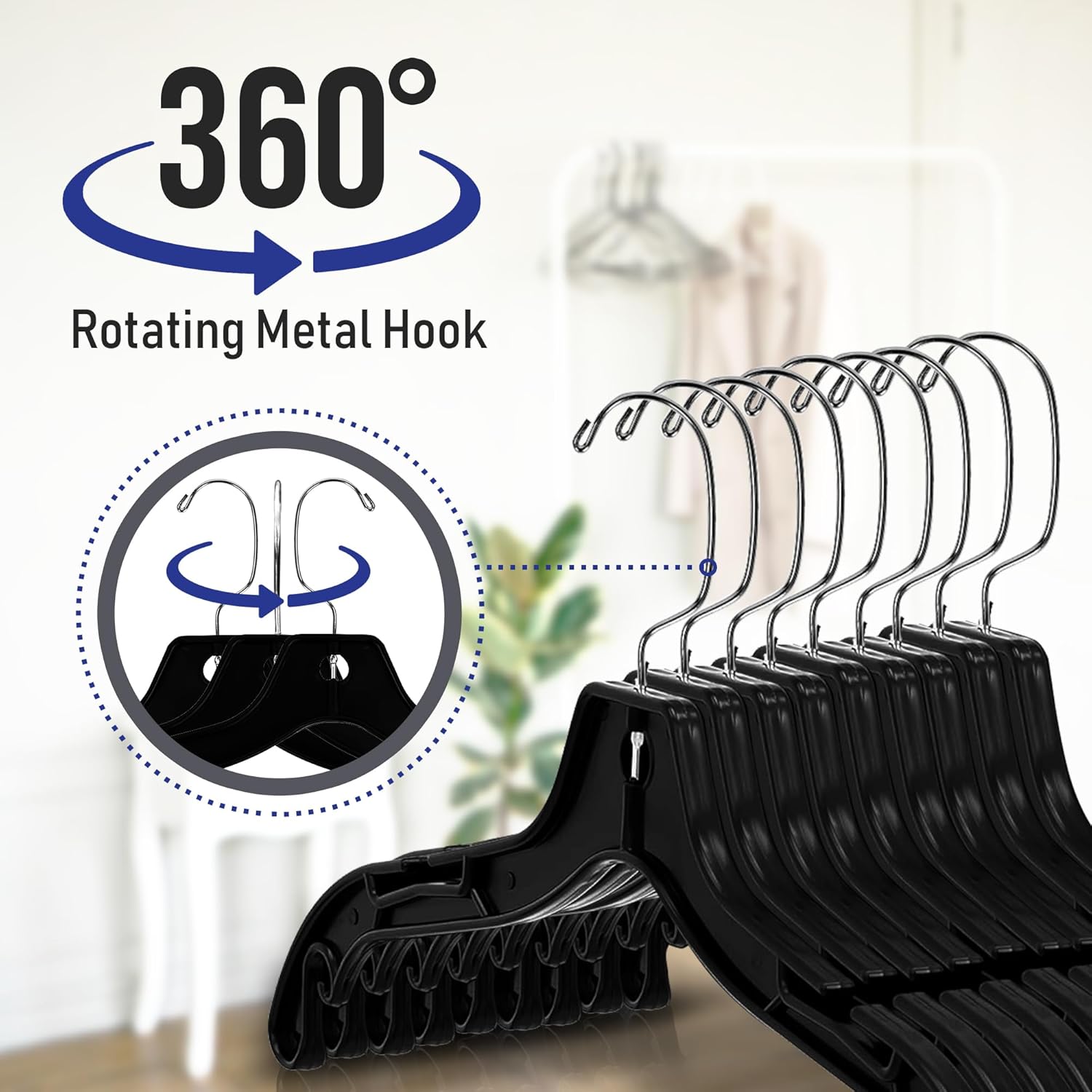 Victory Display Heavy Duty Black Plastic Hangers for Clothes | Space-Saving Slim Hangers with Swivel Hooks | Sturdy Plastic Hanger for Wardrobe Organization and Closet Storage | 17 inches | 100 Pack
