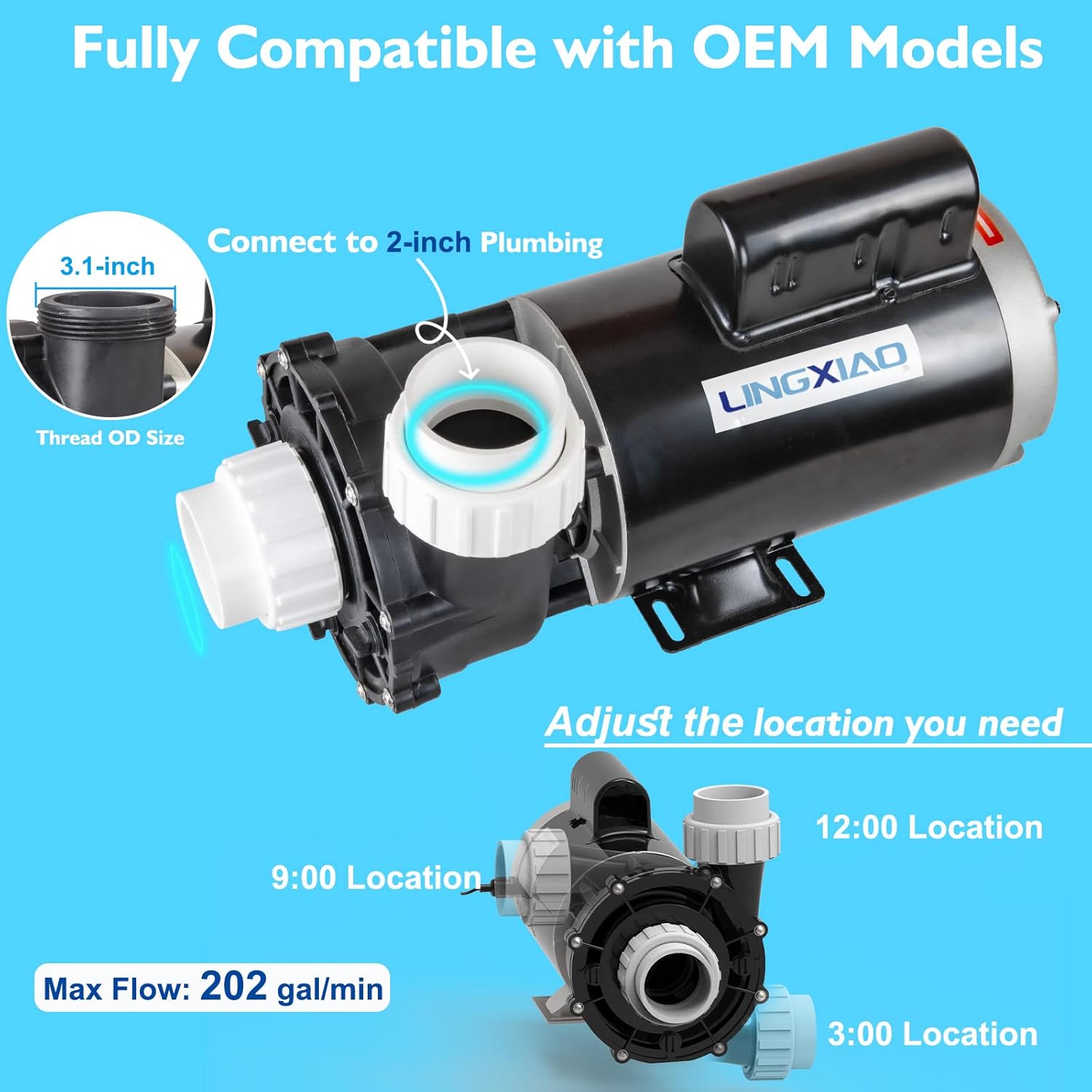 SPA Pump, 4HP Hot Tub Pump - 2 Speed LX SPA Pumps Motor 220-240V, 2