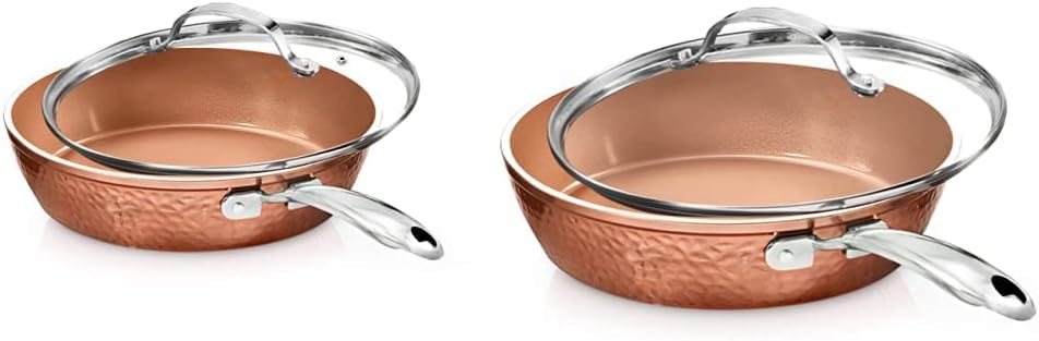 Gotham Steel 12” Nonstick Fry Pan with Lid & Hammered Copper Collection – 10” Nonstick Fry Pan with Lid, Premium Cookware