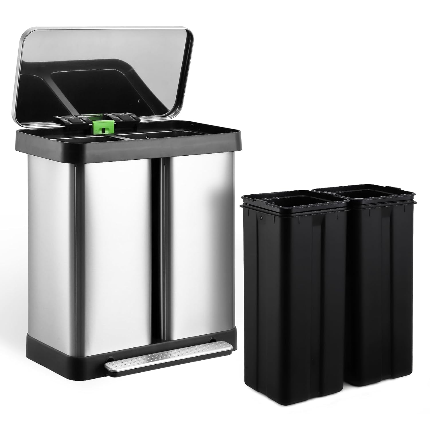 2 x 9.5 Gal Trash Can, Dual Garbage Can & Recycle Bin, 2 Compartments, Soft Close Lid and Airtight, for Home, Office, Business