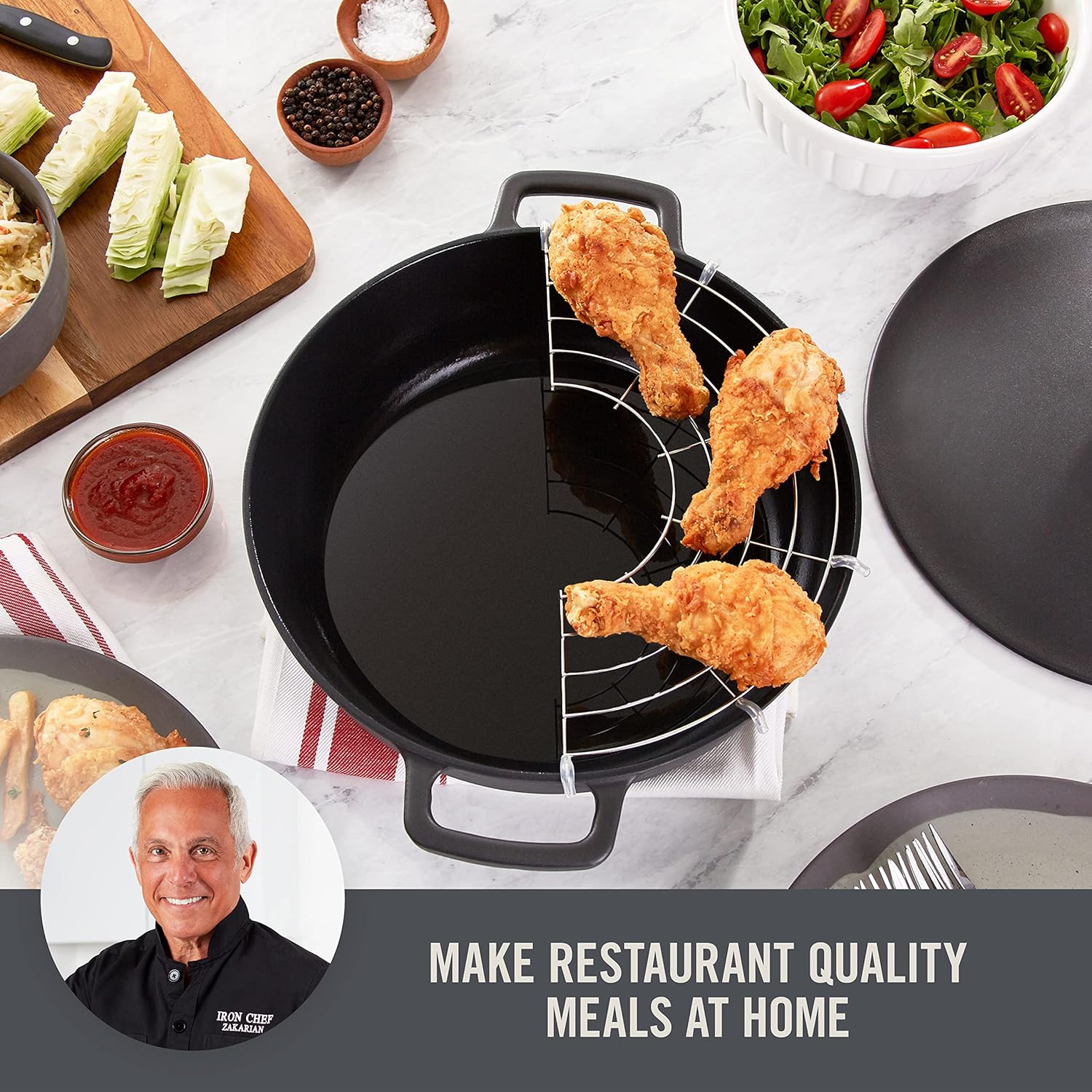 DASH Zakarian by Dash 4.5Qt Nonstick Cast Iron Braiser for Braising, Frying and More - Black