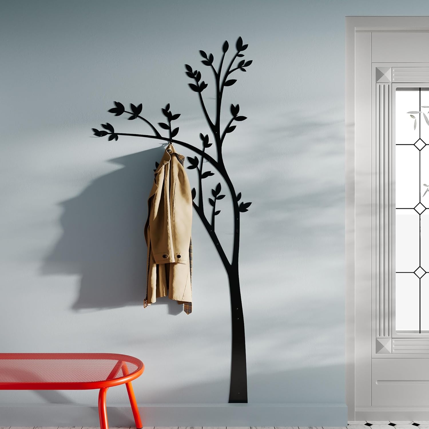 Wall Mounted Coat Rack Black Metal in Tree Style Vertical 33x75, Wall Hooks Decorative Modern 6 pcs, Hall Tree Coat Rack Unique Design, Heavy-Duty entryway Wall Organizer, Jacket Hooks Wall-Mount