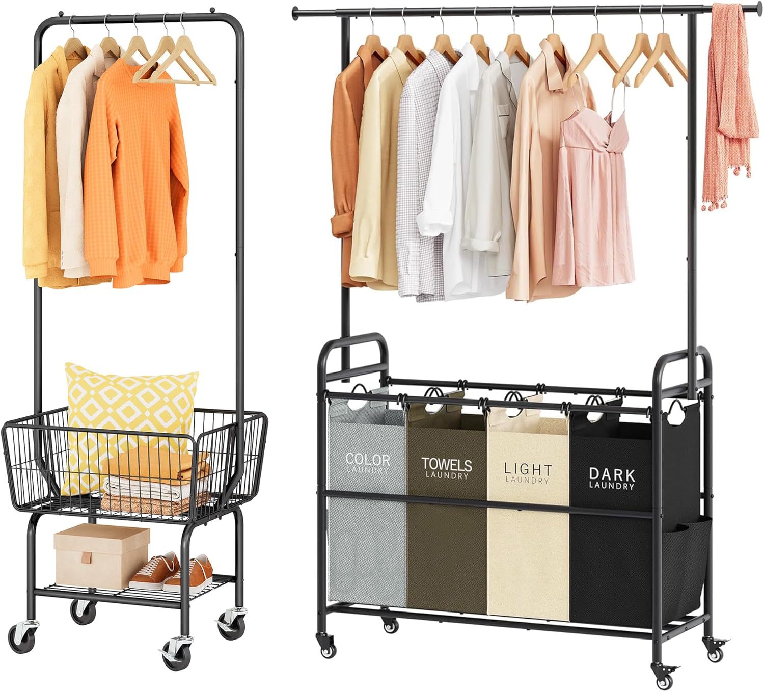 Laundry Cart with Hanging Rack Plus Laundry Sorter Cart