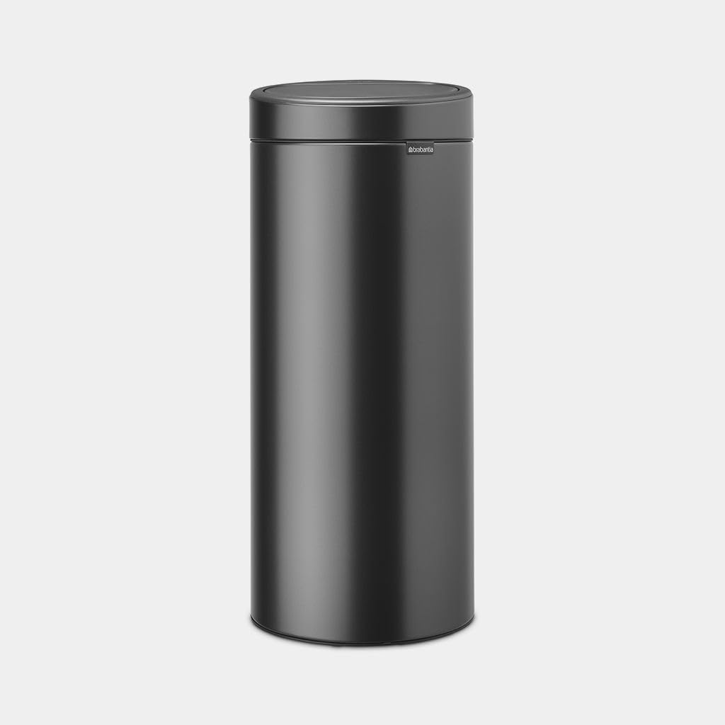 Brabantia 8 Gal Kitchen Touch Trash Can New (Confident Gray) Removable Lid, Soft-Touch Open, Garbage Can + Bags