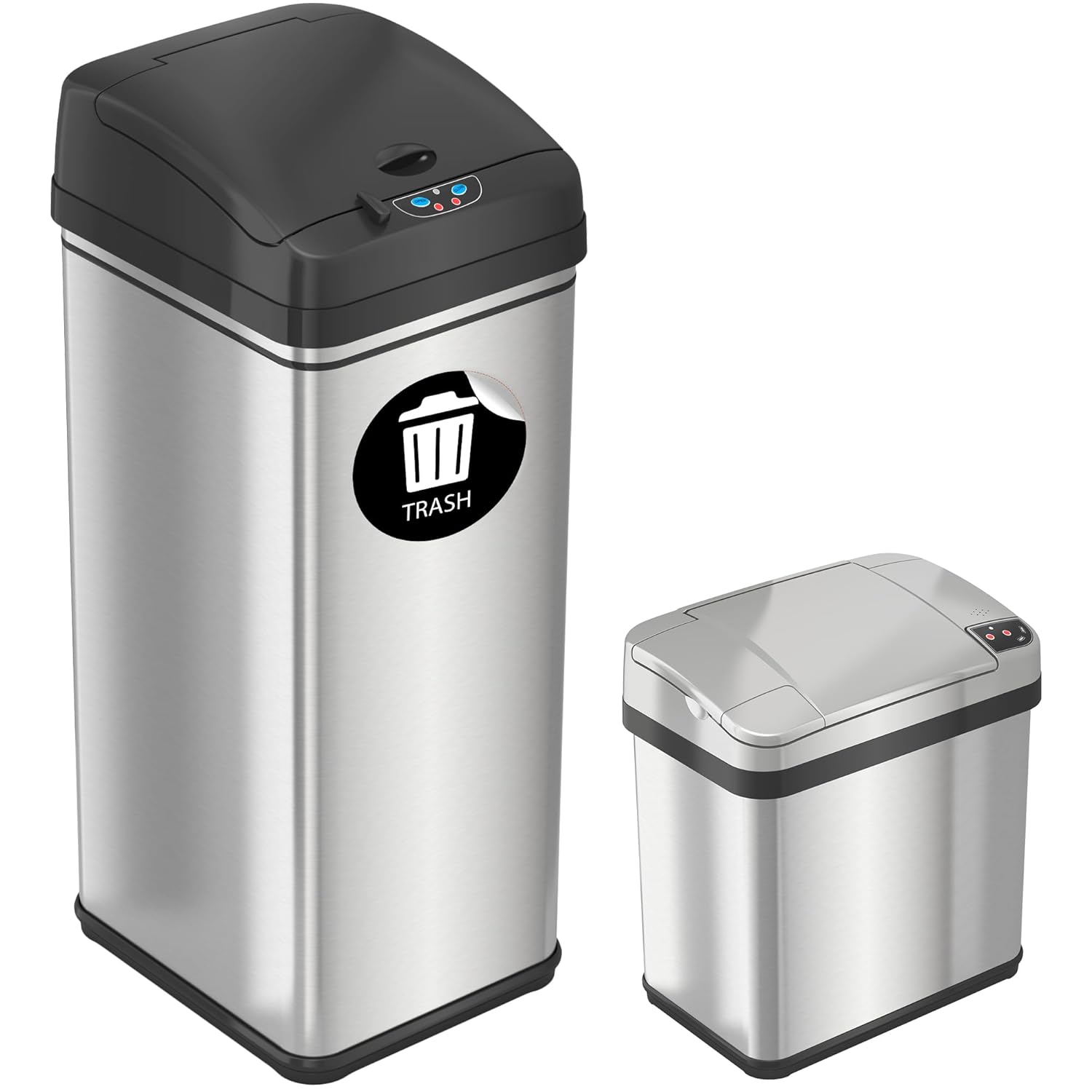 iTouchless 13 Gallon and 2.5 Gallon Automatic Touchless Sensor Kitchen Cans with Odor Control System, Includes 1 Waterproof Reusable “TRASH” Vinyl Sticker, Stainless Steel/02 Gal and 03 Gal
