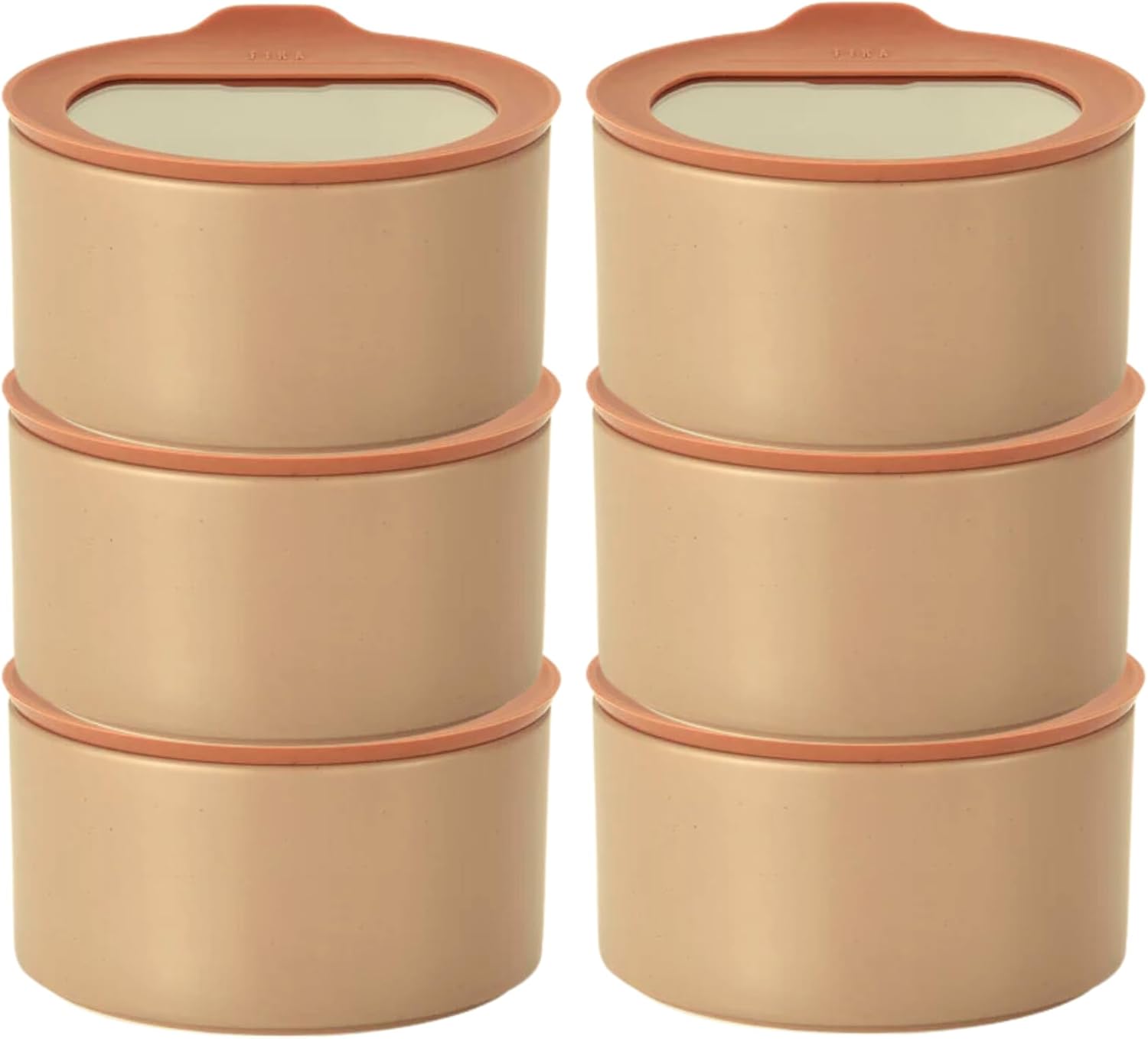 6 Set FIKA One Kitchen Ceramic Round Food Container Set with Glass Lid, Porcelain Prep, Mixing & Serving Bowls, Microwave, Oven & Dishwasher Safe Storage, Home Deco Canister (1000ml / 1.06qt / 34oz)