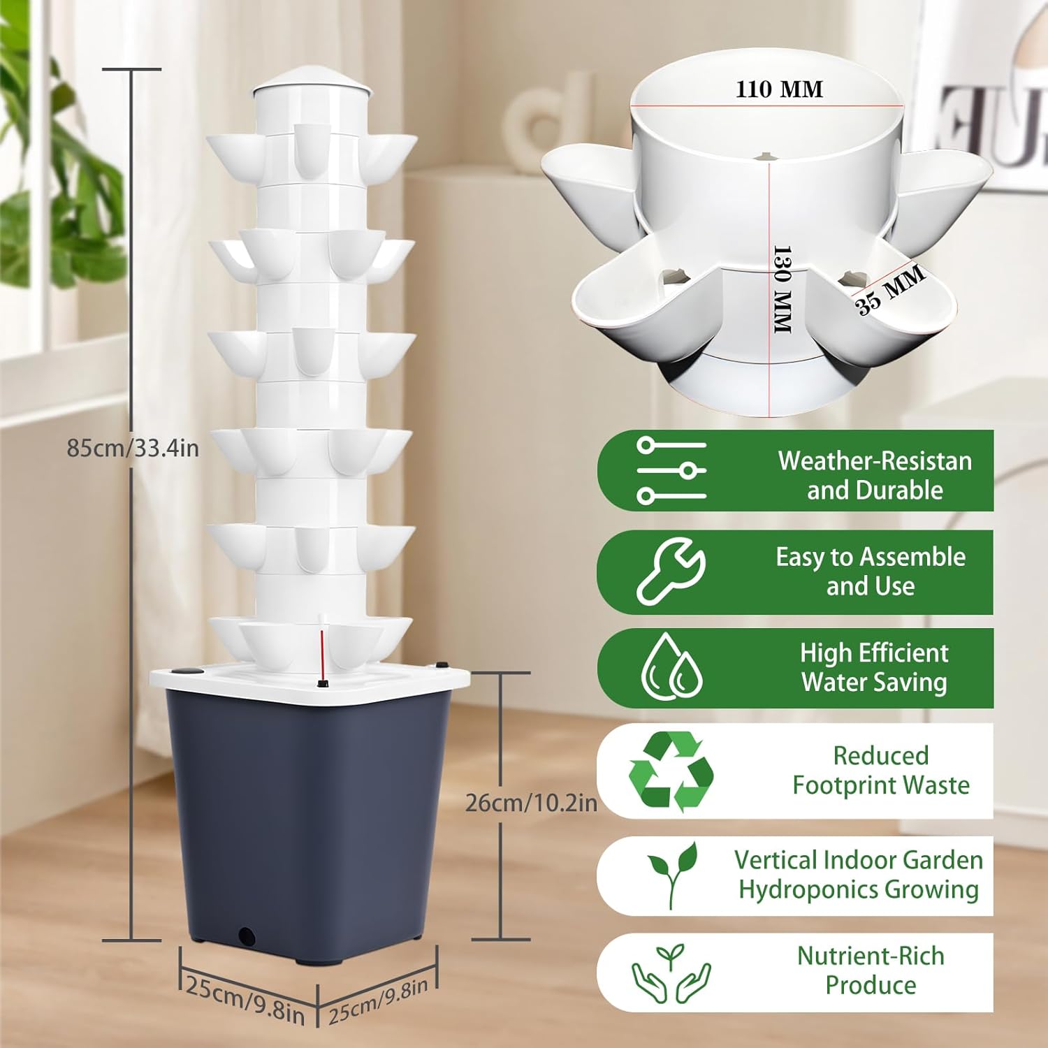 Hydroponics Growing System Kit,6 Layer 30-Plants Indoor Gardening System,Automatic Water Circulation Tower,Vertical Garden Kit for Green Vegetables and Fruits (Black)