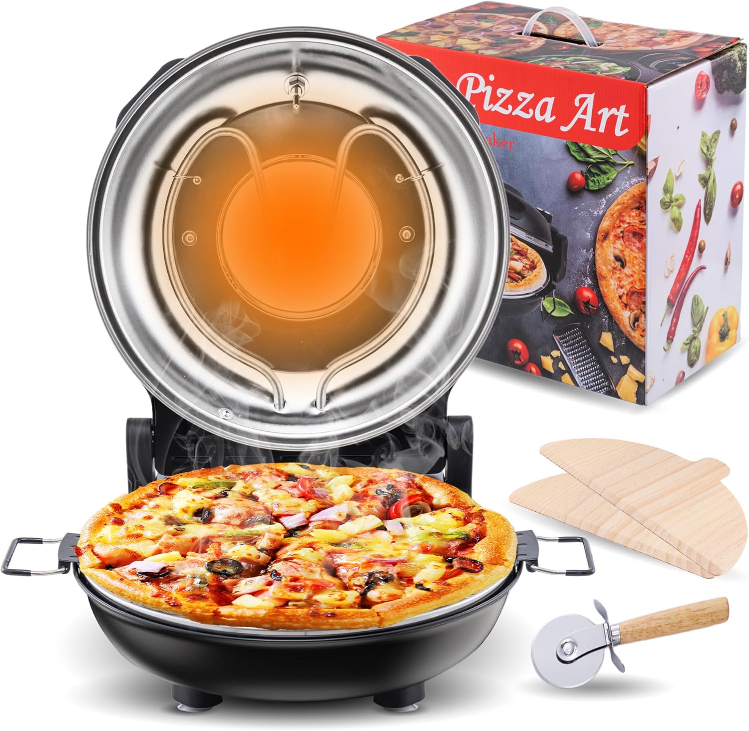 Pizza Maker(Black), Pizza Oven,Indoor Portable Electric Pizza Oven,Portable Small Pizza Oven Cooker,12-Inch Electric Indoor Pizza Cooker,Dual Temperature control Pizza Maker Machine with Timer