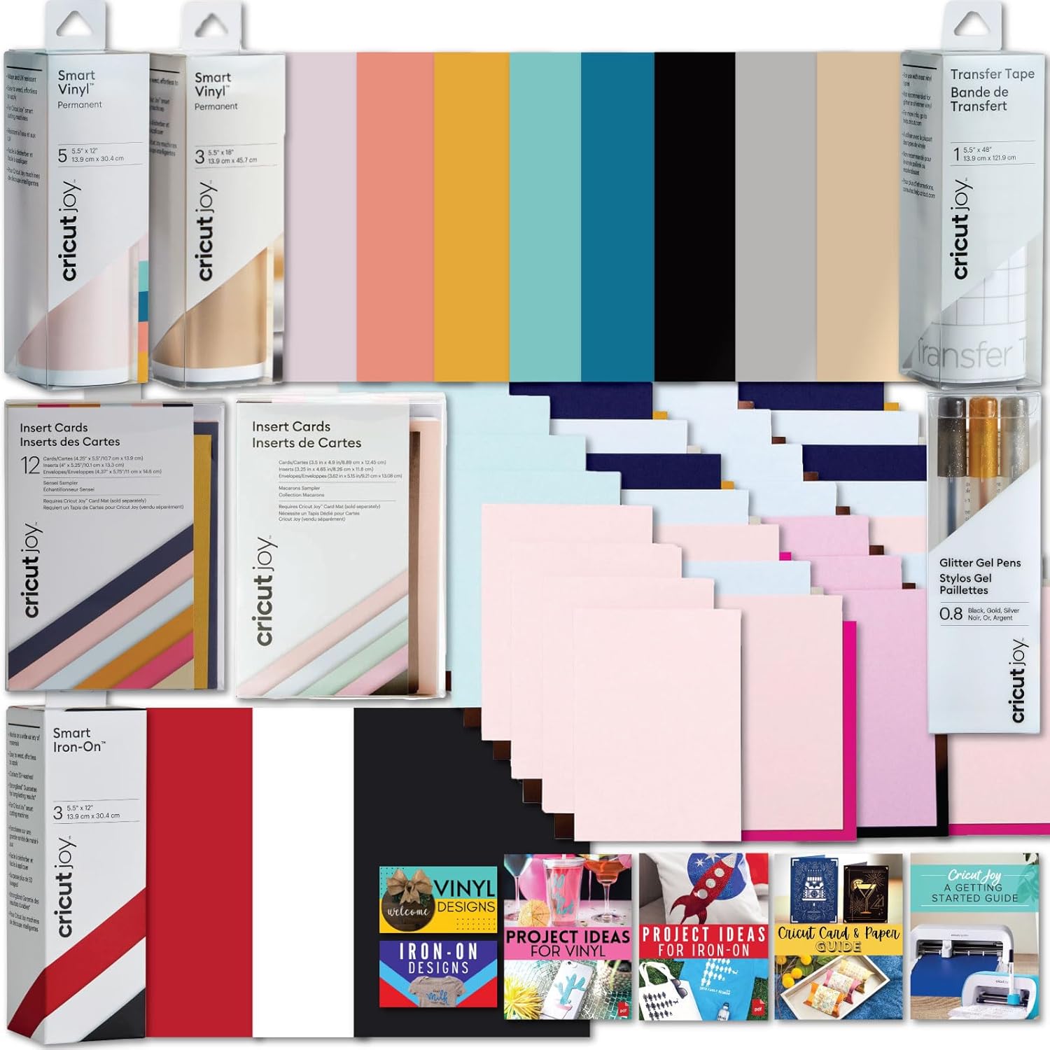 Cricut Ultimate All-in-One Materials and Accessories Bundle - 55+ Piece Beginner Sampler Material Kit for Cricut Joy Cutting Machines - Vinyl Rolls, HTV, Card Making Packs, Pens, Tools & Cutting Mats