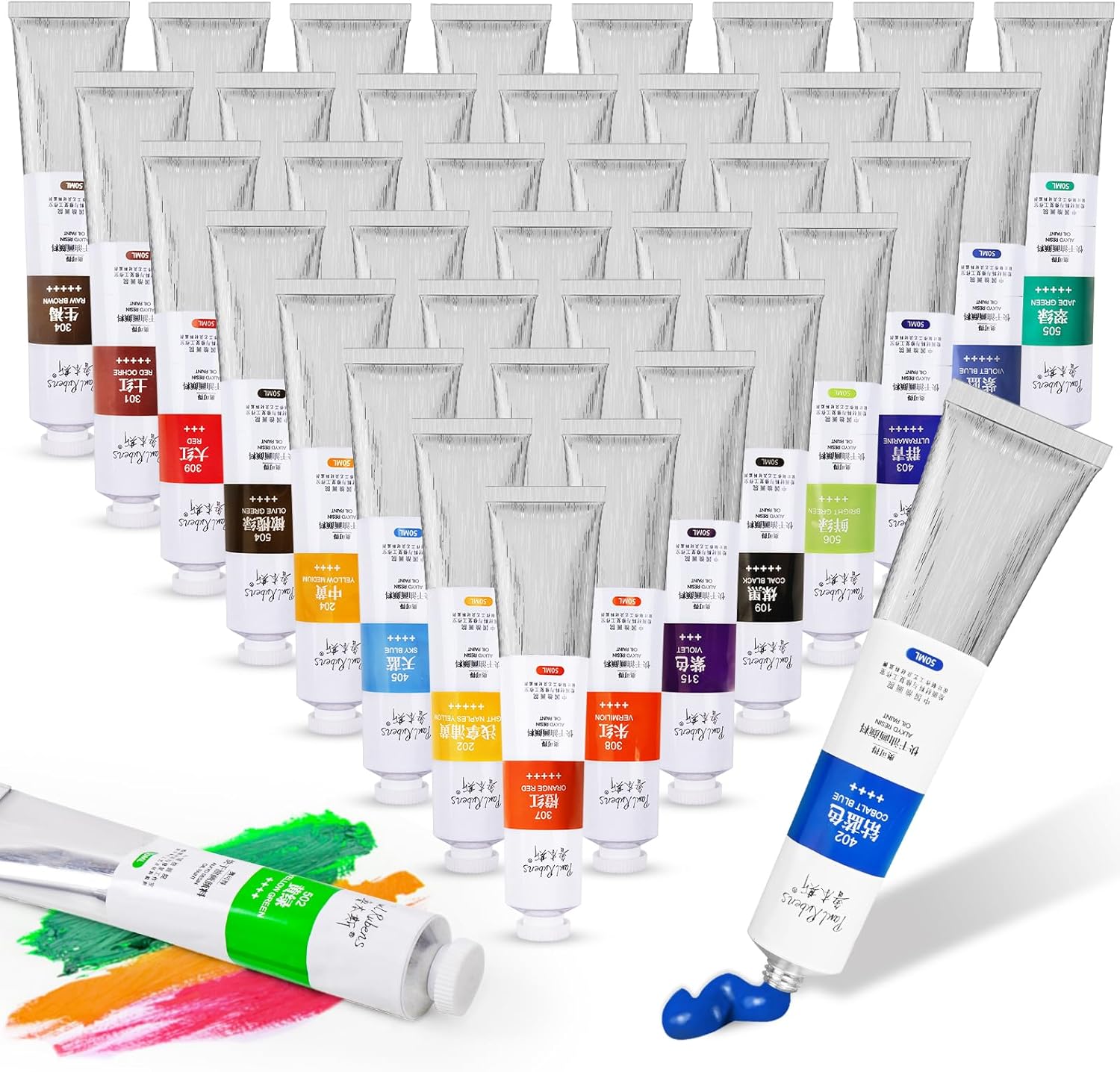 Paul Rubens Oil Paint 38 Bright Colors High Saturation, 50ml Large Capacity Tubes, Faster Drying Time with Creamy Texture and Consistency for Artists, Adults, Beginners Oil Painting Supplies
