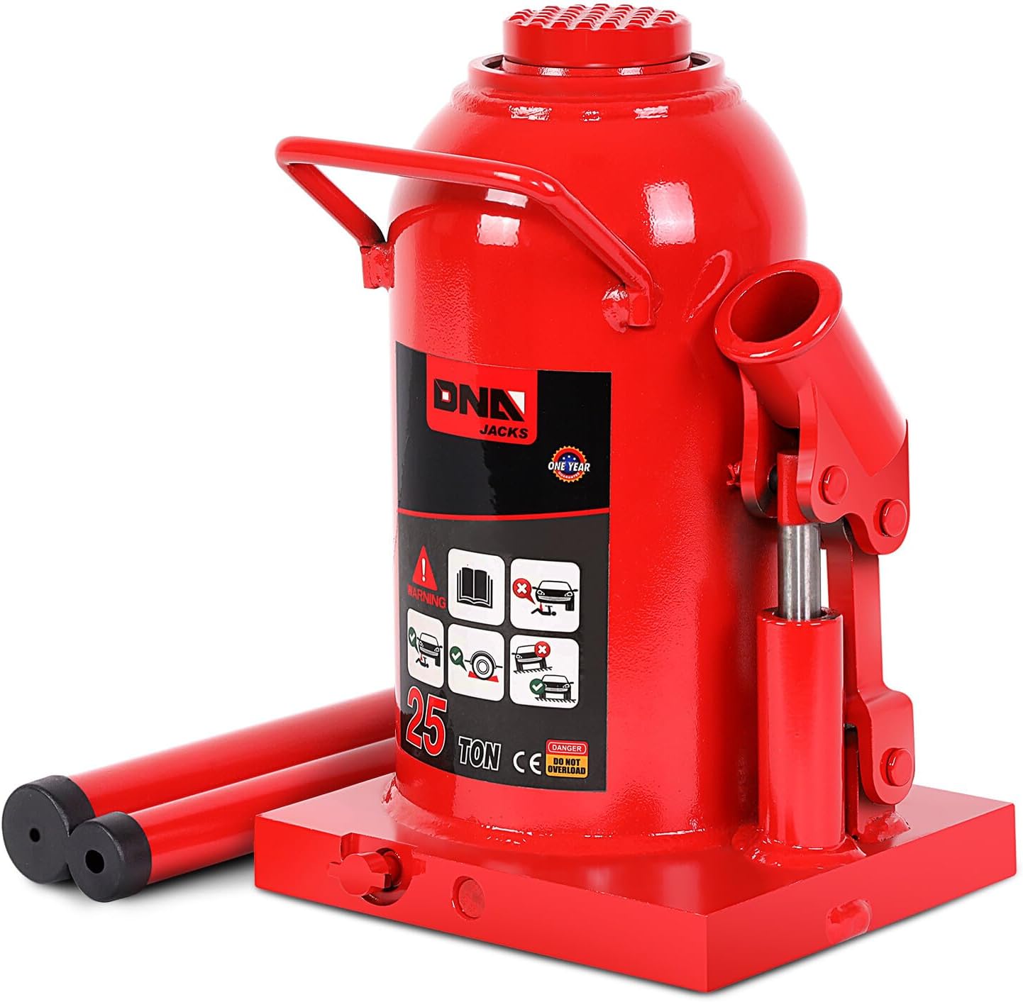DNA MOTORING 25 tons / 55115.5 lbs Lifting Automotive Welded Hydraulic Bottle Jack for Repair Vehicle, Pickup, Truck, w/Manual Handle, Red,TOOLS-00363