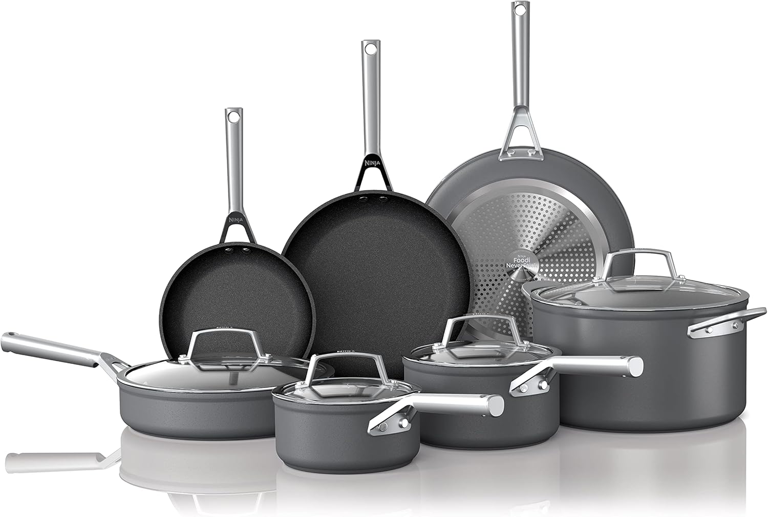 Ninja Foodi NeverStick Professional 12-Piece Cookware Set, Hard-Anodized, Nonstick, Durable & Oven Safe to 500°F, Slate Grey, C39800