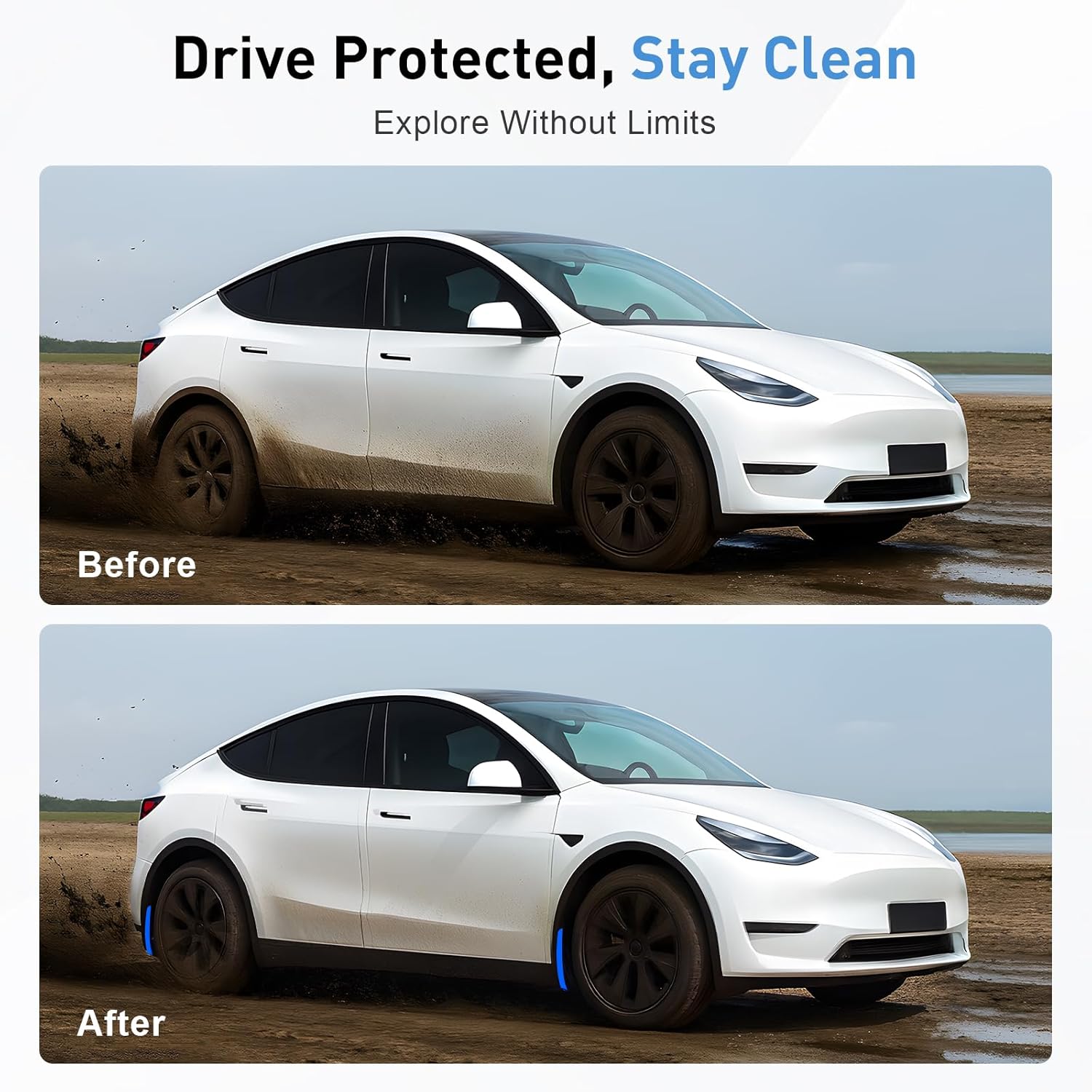 2025 Tesla Model Y Mud Flaps, No Drill Splash Guards Car Accessories, All Weather Custom Fit Tesla Model Y 2019~2024 Exterior Mud Guards Body Kits for Road Debris & Paint Protection (Set of 4)