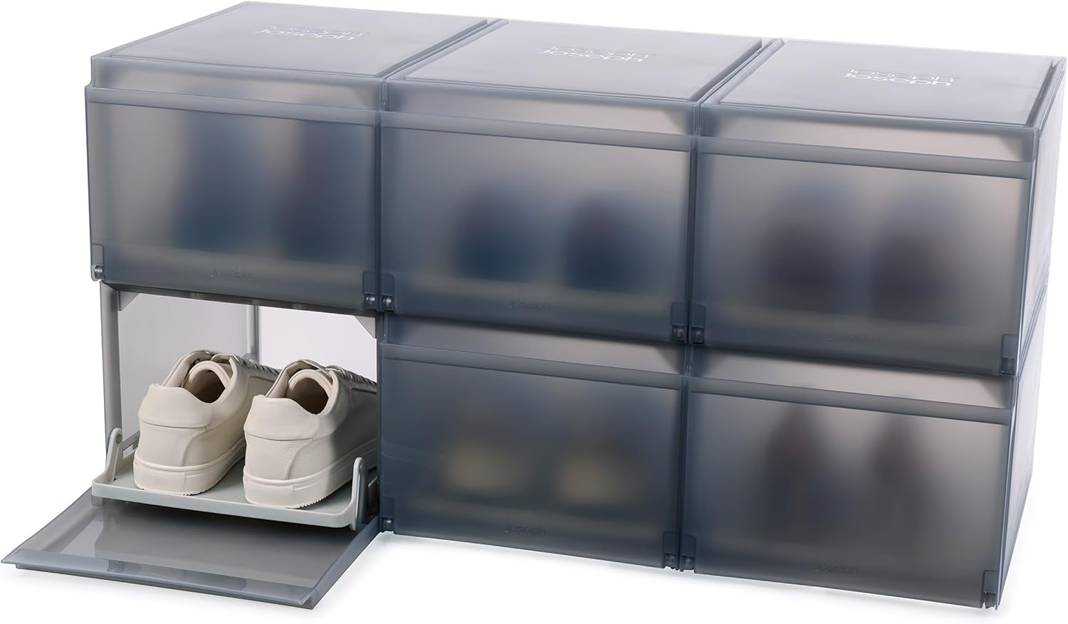 Joseph Joseph ShoeCase Premium Shoe & Sneaker Storage Box Organizer with Slide-Out Shoe Tray, 6 Pack