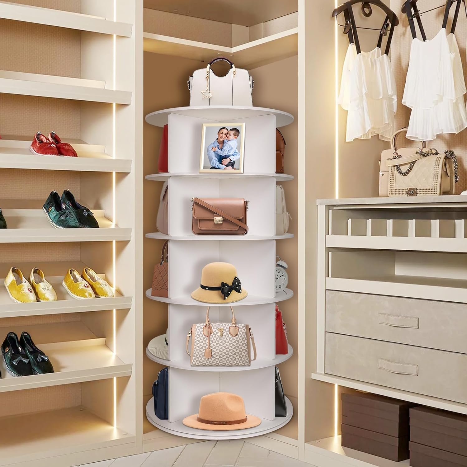 5 Tier Rotating Shoe Rack Tower, 360° Revolving Shoe Organizer, Free Standing Spinning Shoe Rack, Lazy Susan Rotate Shoes Display for Entryway, Fits 20 Pairs of Shoes