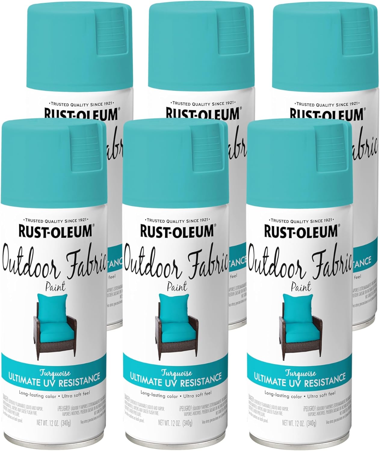Rust-Oleum 358842 Outdoor Fabric Spray Paint, 12 oz, Turquoise, 6 Pack