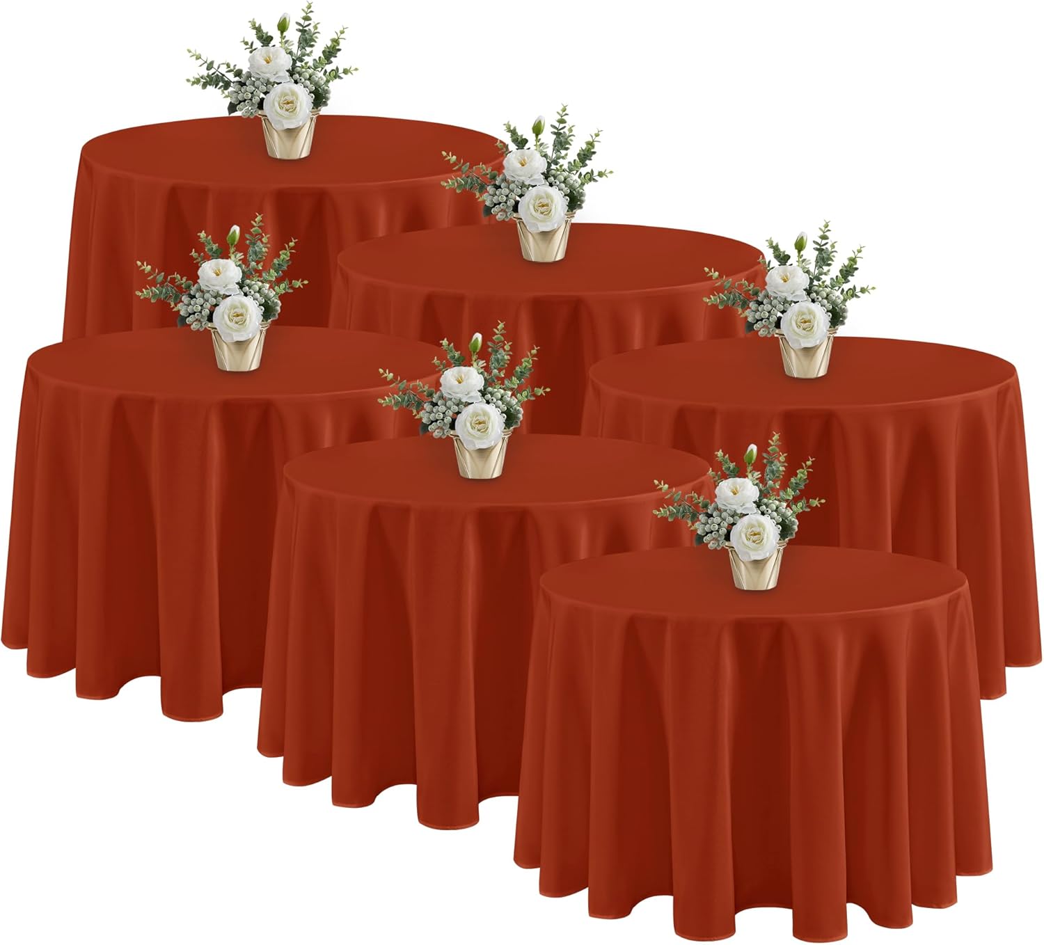 Fitable 6 Pack Rust Round Tablecloths - 108 Inches in Diameter - Stain Resistant and Washable Fall Table Clothes, Polyester Fabric Table Covers for Wedding, Party, Banquet, Formal Events