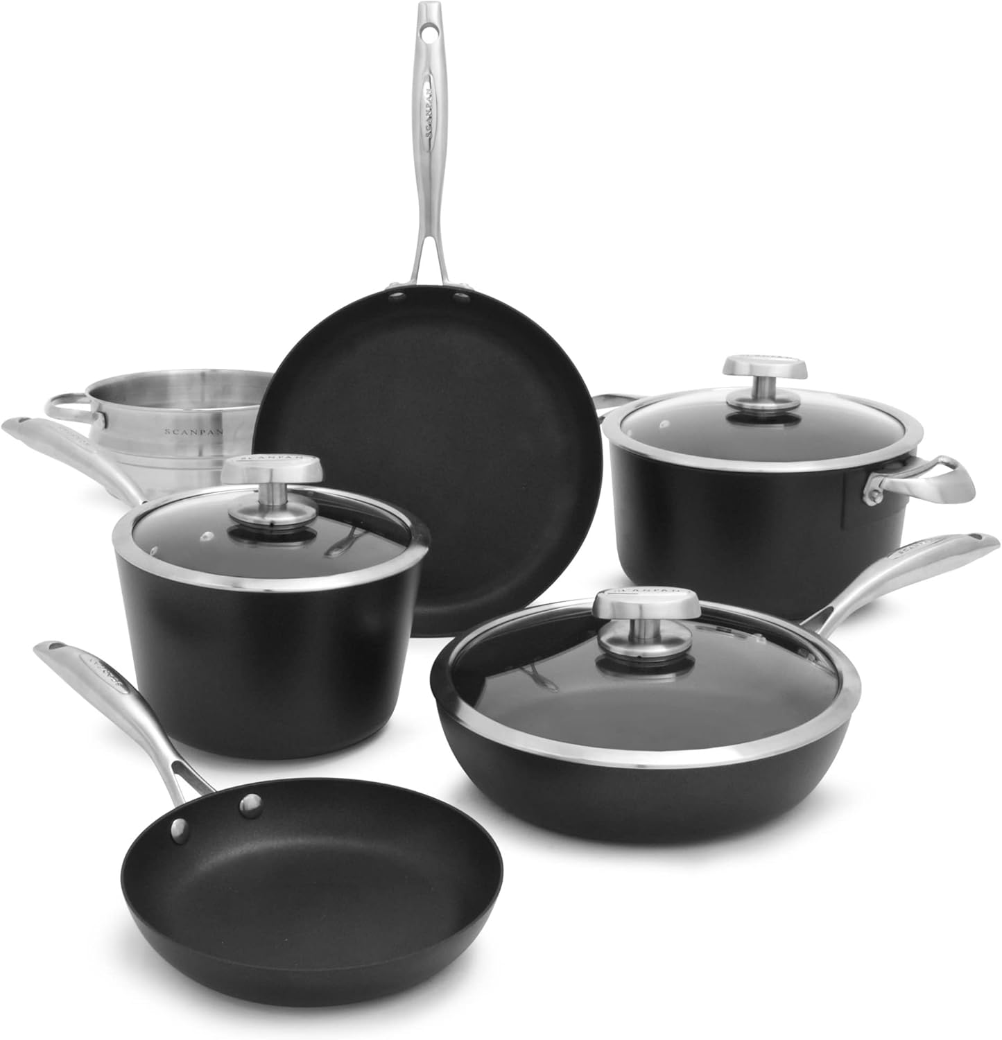 Scanpan Pro IQ 9 piece Nonstick Cookware Set - Compatible with All Cooktops, Induction Ready, Metal Utensil Safe, Oven Safe to 500°F, Dishwasher Safe