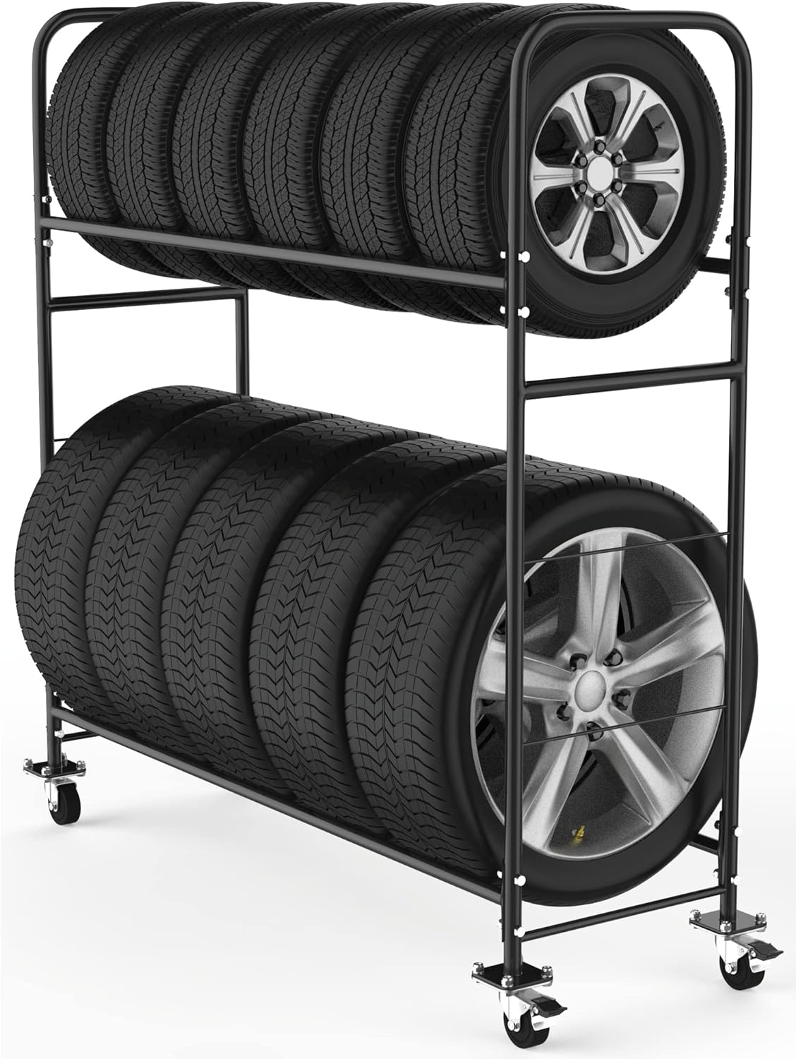 STEELAID Tire Storage Rack - Rolling Rack for Garage - Indoor/Outdoor Shelves 60 inch Organizer
