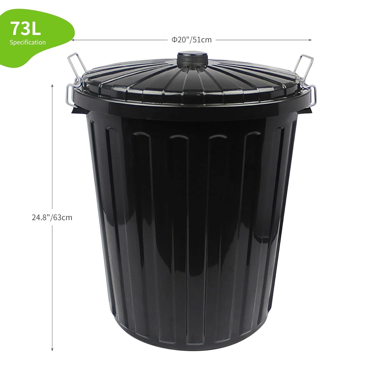 20 Gallon Round Outdoor Trash Can with Lid, Capacity Plastic Barrel with Lid Durable Trash Bin Outdoor Yard Waste Bin for Resturant Canteen Commercial (1, Black 20 Gallons)