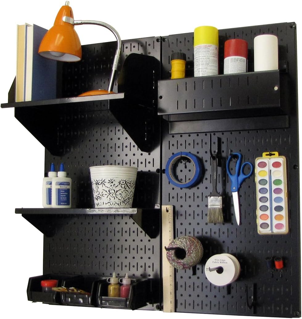 Wall Control Hobby Craft Pegboard Organizer Storage Kit with Black Pegboard and Black Accessories