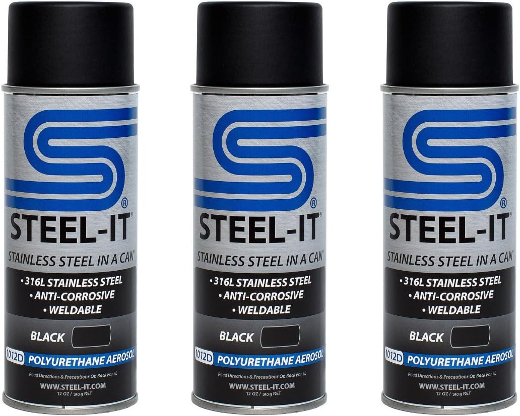 Steel-It Polyurethane Spray Paint, Industrial Coating with Stainless Steel, Weldable, Easy to Apply - Black (3 Pack)