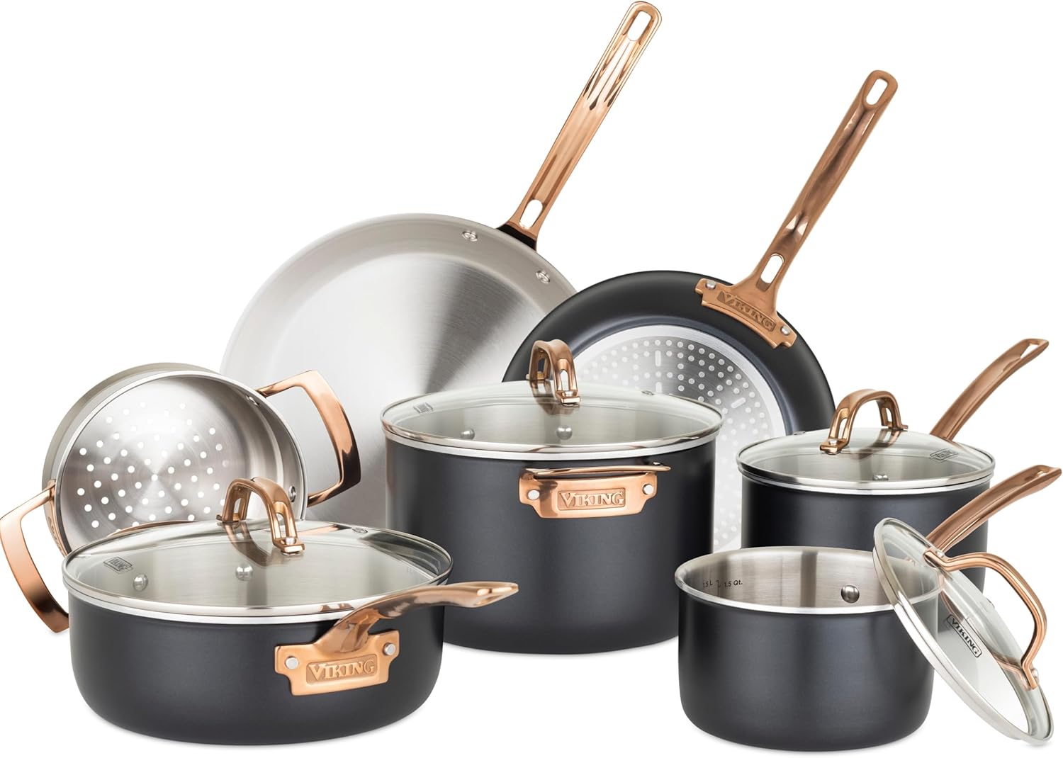 Viking 3 Ply Stainless 11-Piece Cookware Set | Black & Copper