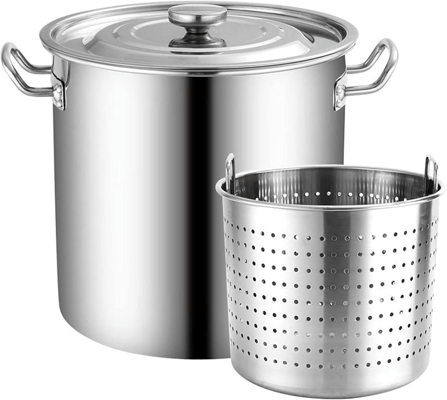 Home/Outdoor Stock Pot w/Strainer Basket & Lid, Stainless Steel All Purpose Pot Deep Fryer for Steam and Boiling Deep Frying,35 * 35cm（35 * 35cm）