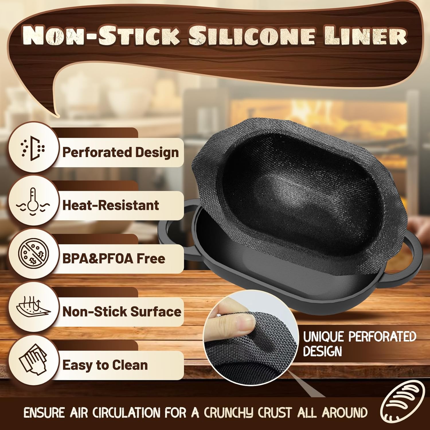 Enameled Cast Iron Oval Bread Oven with Non-Stick Silicone Liner, 2QT, Black, Mini Oval Homemade Sourdough Dutch Oven with Lid, Artisan Bread Loaf Pan for Homemade Bread Five-Years Free Replacement