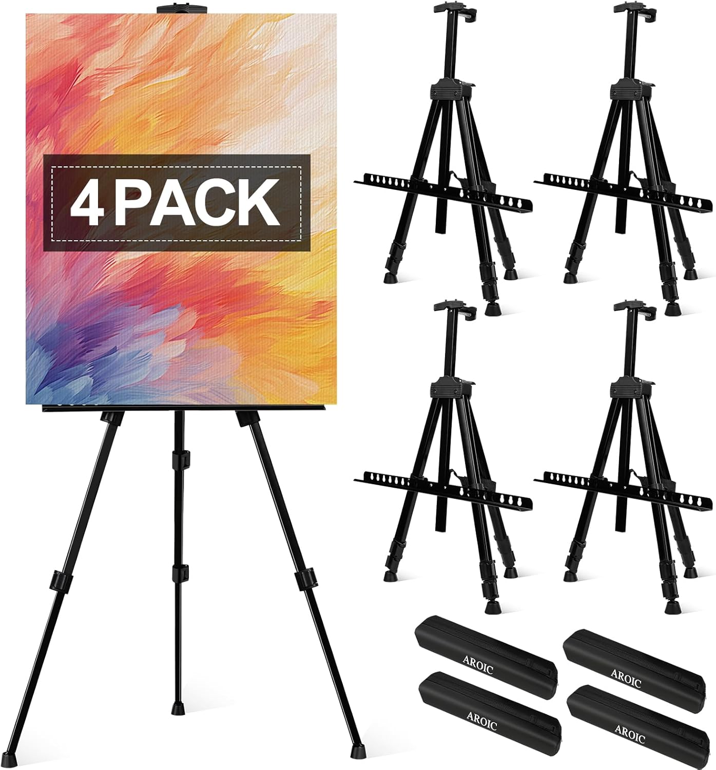 AROIC10 Pack Painting Display Easel Stand Portable Adjustable Metal Tripod Artist Canvases Height from20to66Inch Extra Sturdy forTable-Top/Floor Painting, Drawingand Displaying,Black with10StorageBag