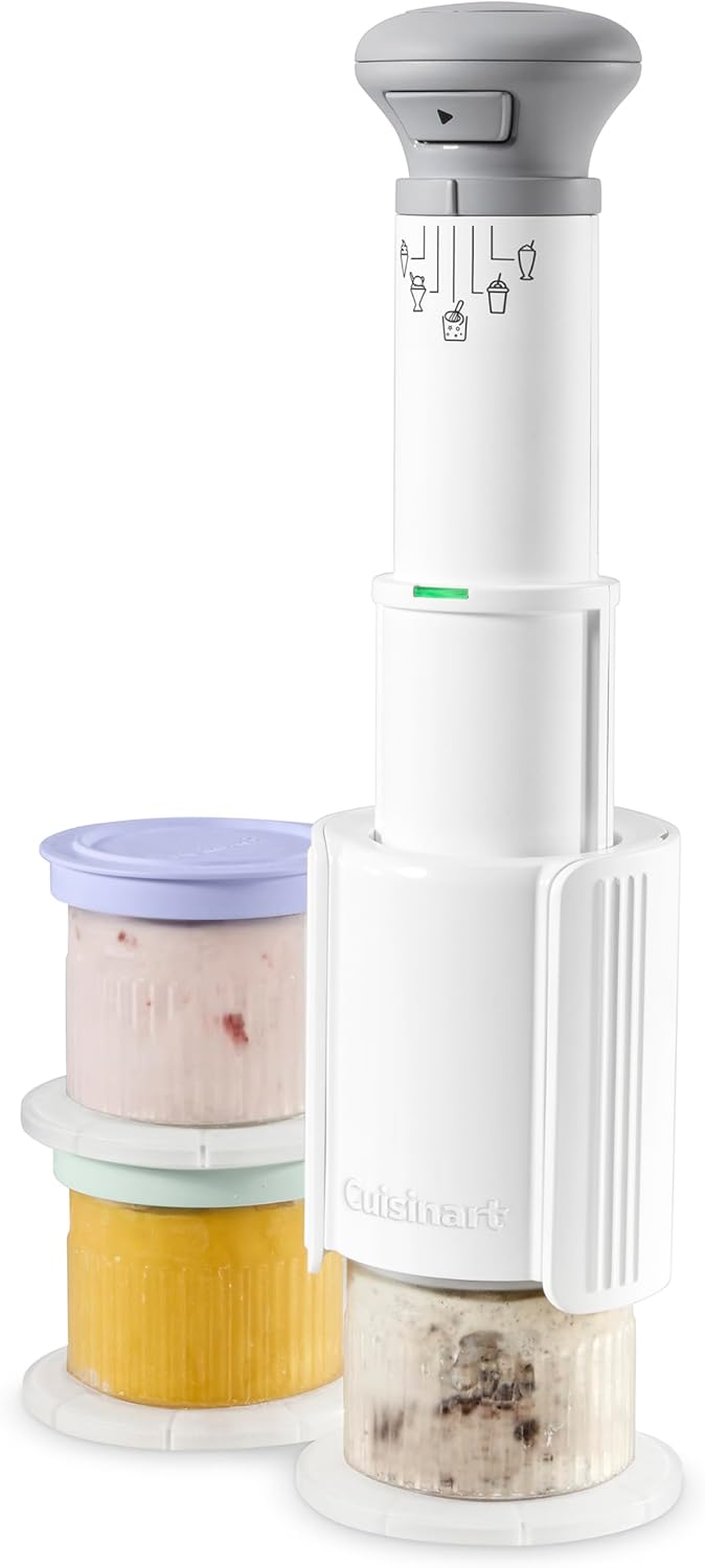 Cuisinart FastFreeze 5-in-1 Ice Cream, Sorbet, Milkshakes, Slushies and Mix-In Frozen Dessert Maker, Compact Machine, Easy to Use, Includes 3 Mixing Cups with Lids, ICE-FD10