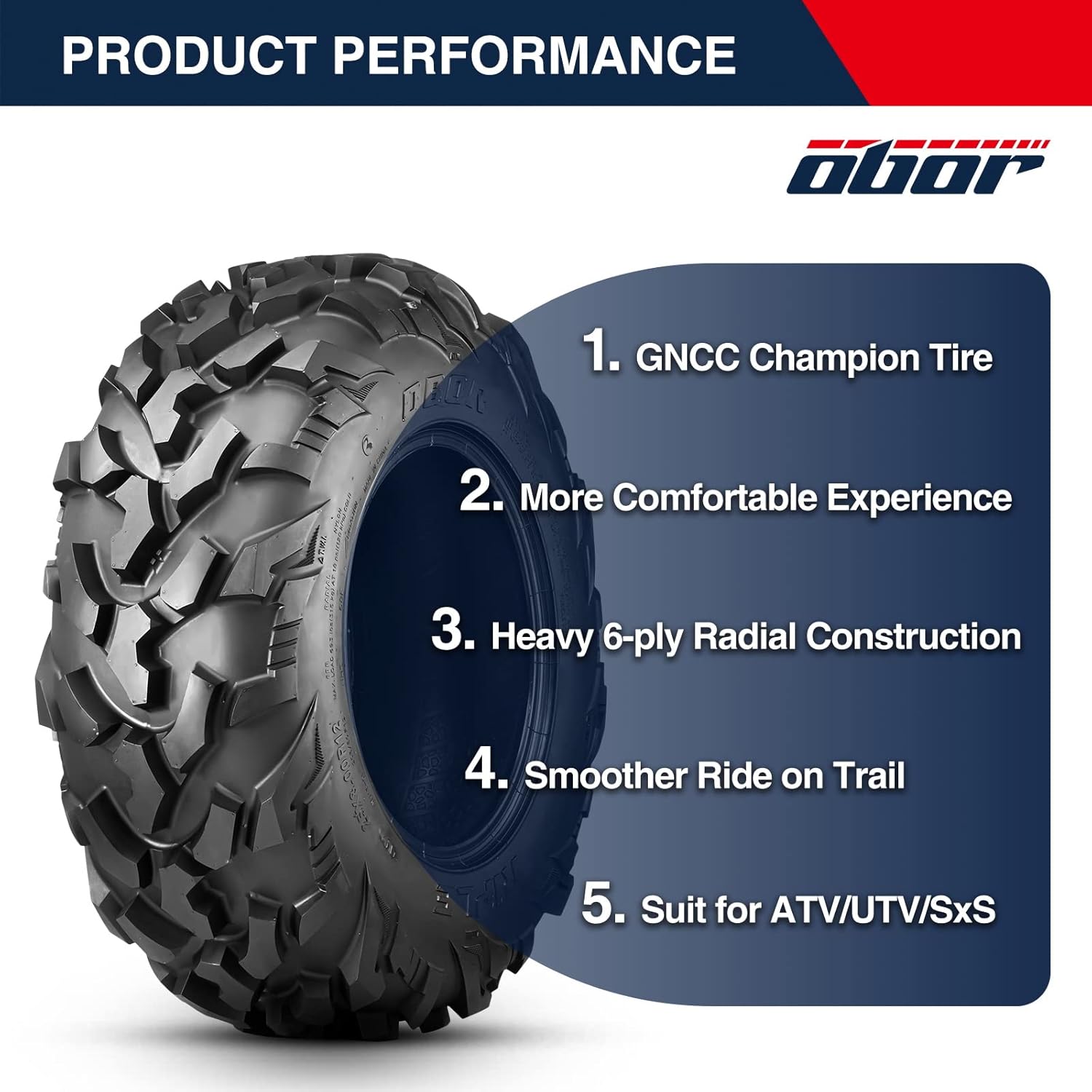 OBOR RIPLE ATV UTV SxS Tire 25x8x12, 6PR Professional GNCC Racing 25X8R12 All-Terrain Radial Utility ATV Mud Off-Road Tire (Tubeless)
