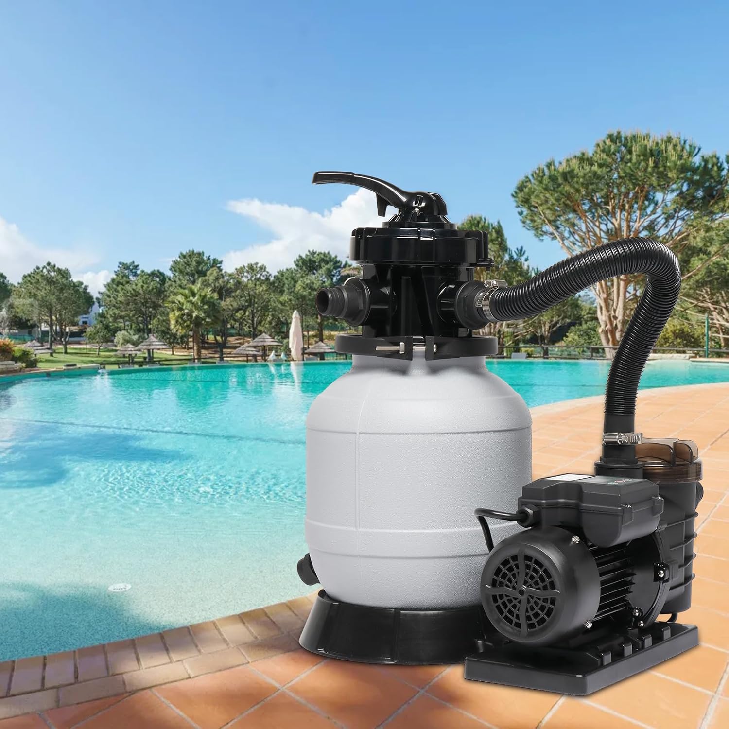VINGLI Sand Pool Filter 24in Tank With A 1.5 HP Pump 115V Above Ground Pool Pump with Filter Basket,5400 GPH